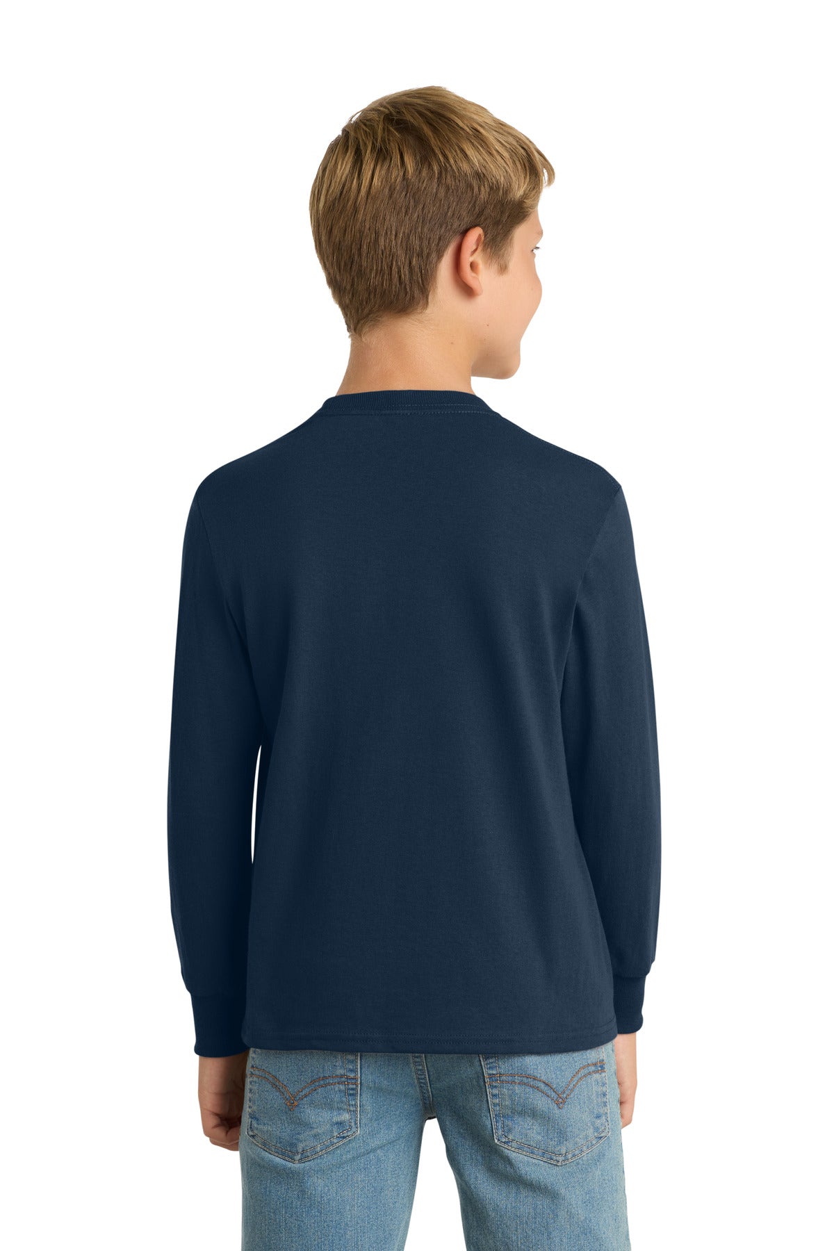 Navy Port & Co Youth Long Sleeve Core Cotton Tee. PC54YLS plain