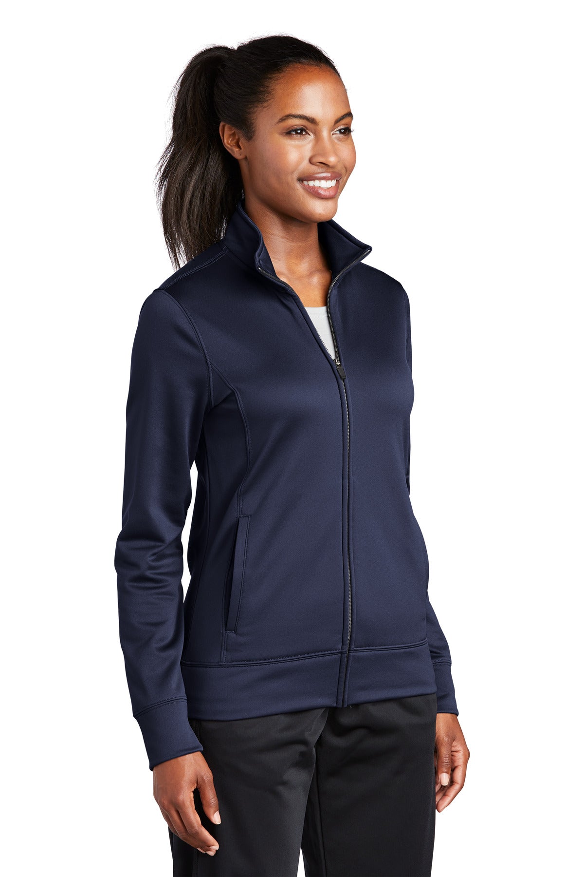 Navy Sport-Tek Women's Sport-Wick Fleece Full-Zip Jacket. LST241 plain