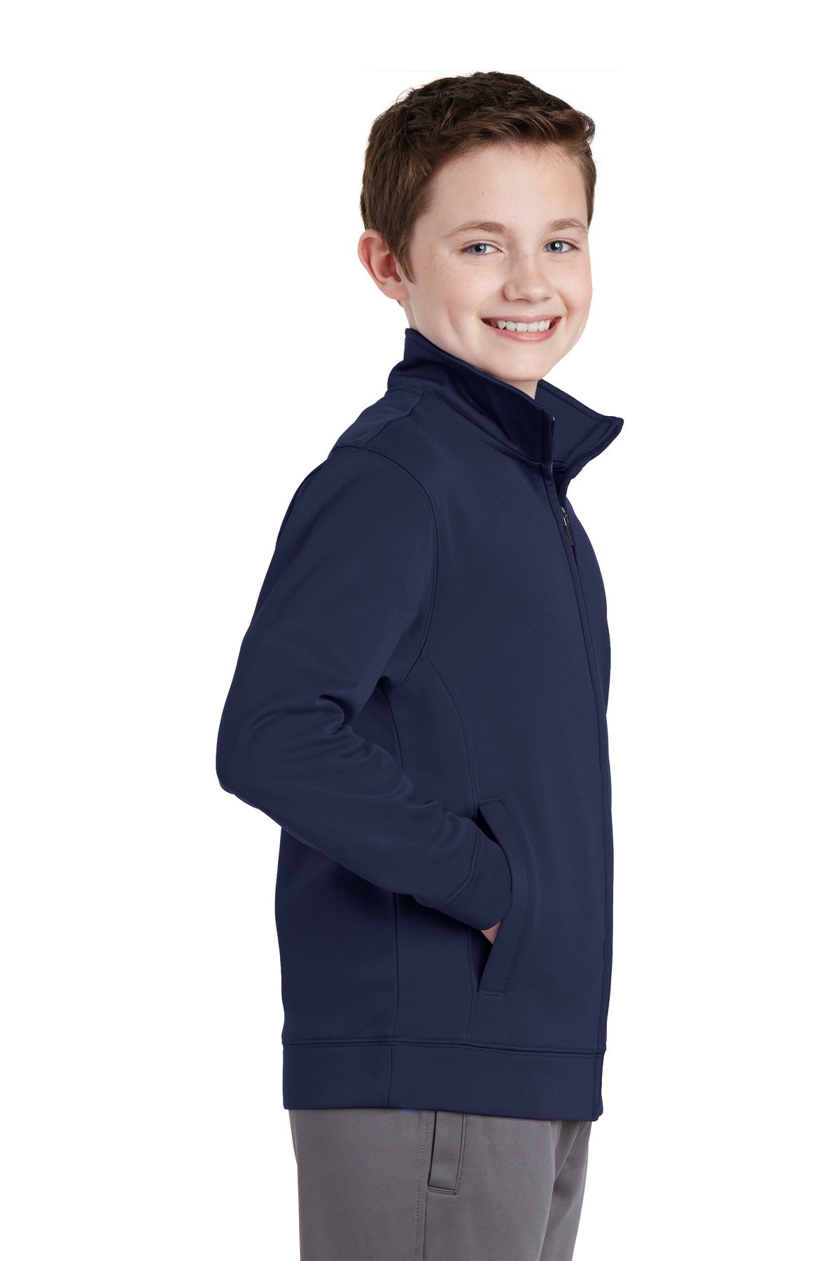 Navy Sport-Tek Youth Sport-Wick Fleece Full-Zip Jacket. YST241 plain