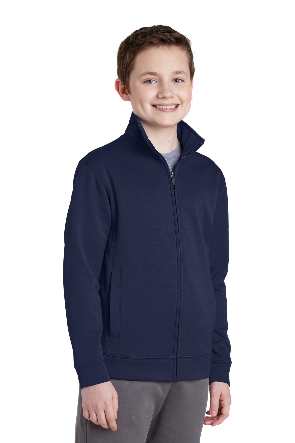 Navy Sport-Tek Youth Sport-Wick Fleece Full-Zip Jacket. YST241 plain