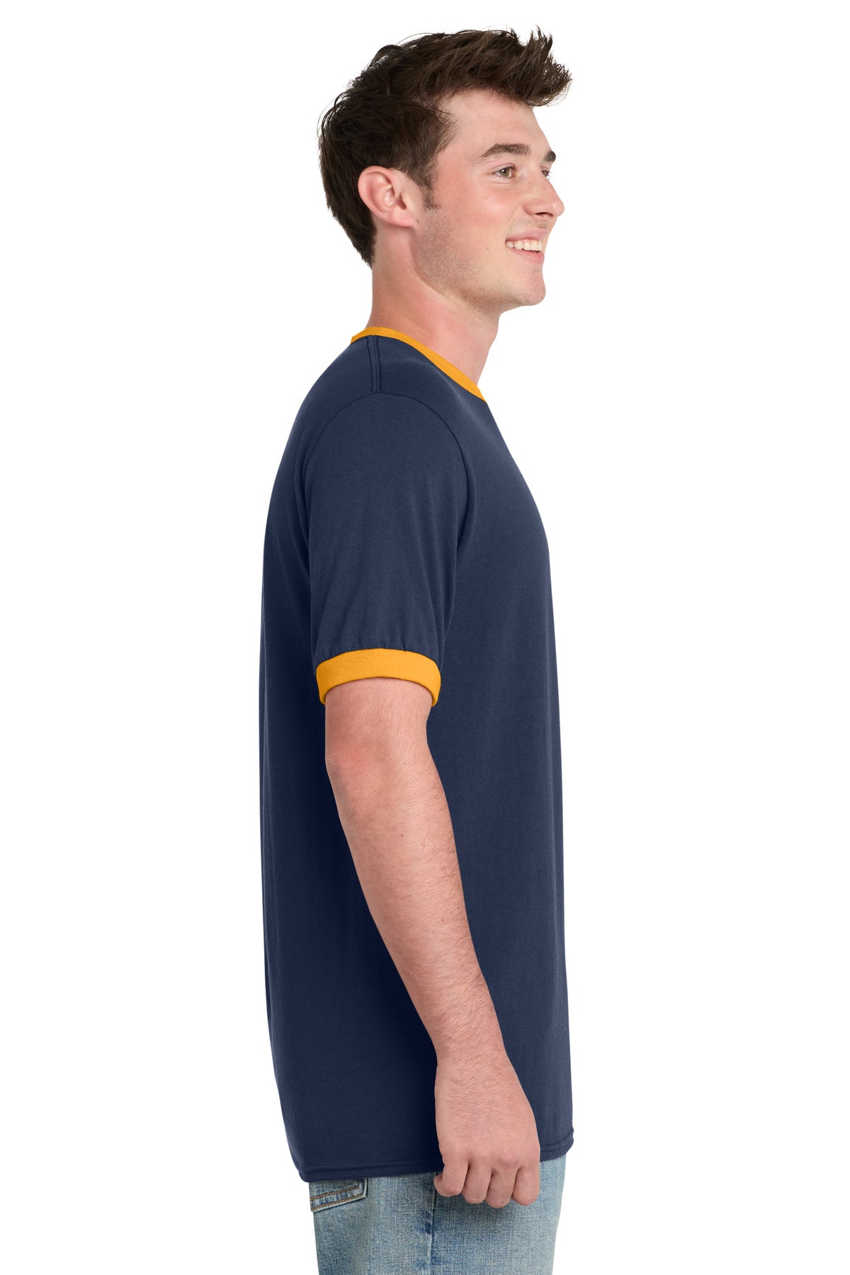 Navy/Gold Port & Co Core Cotton Ringer Tee. PC54R