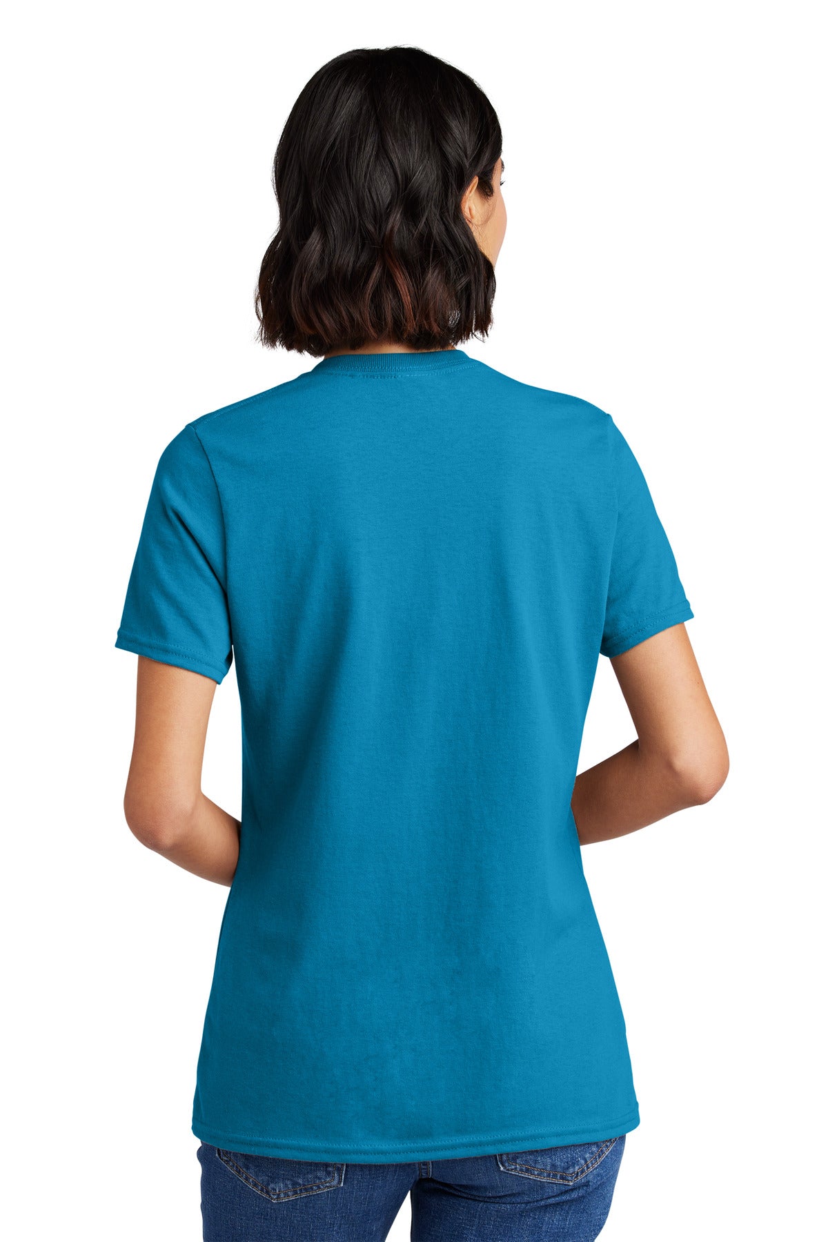 Neon Blue Port & Co Women's Core Cotton V-Neck Tee. LPC54V plain