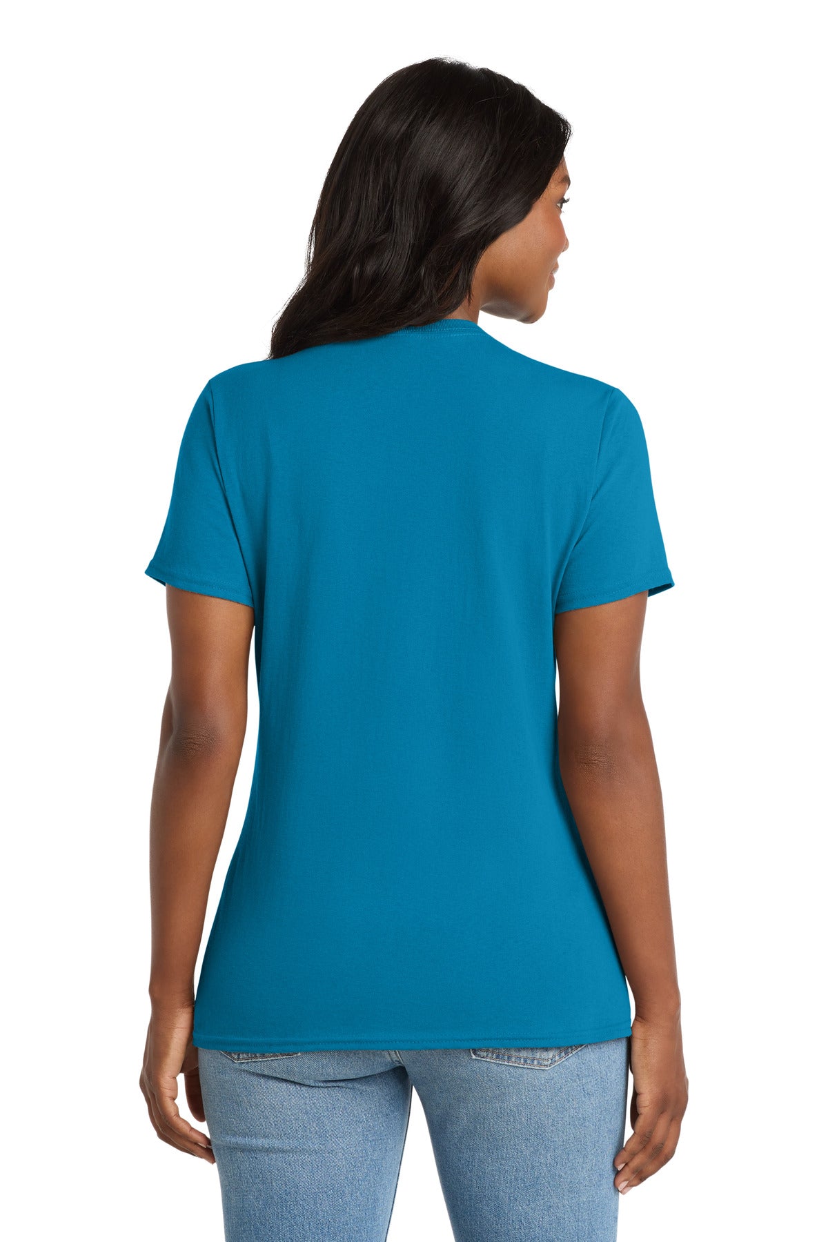 Neon Blue Port & Co Women's Core Cotton V-Neck Tee. LPC54V plain