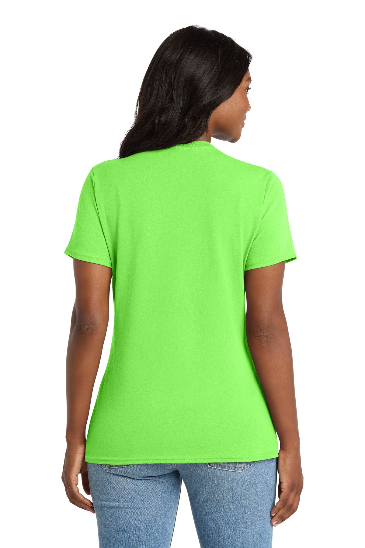 Neon Green Port & Co Women's Core Cotton V-Neck Tee. LPC54V plain