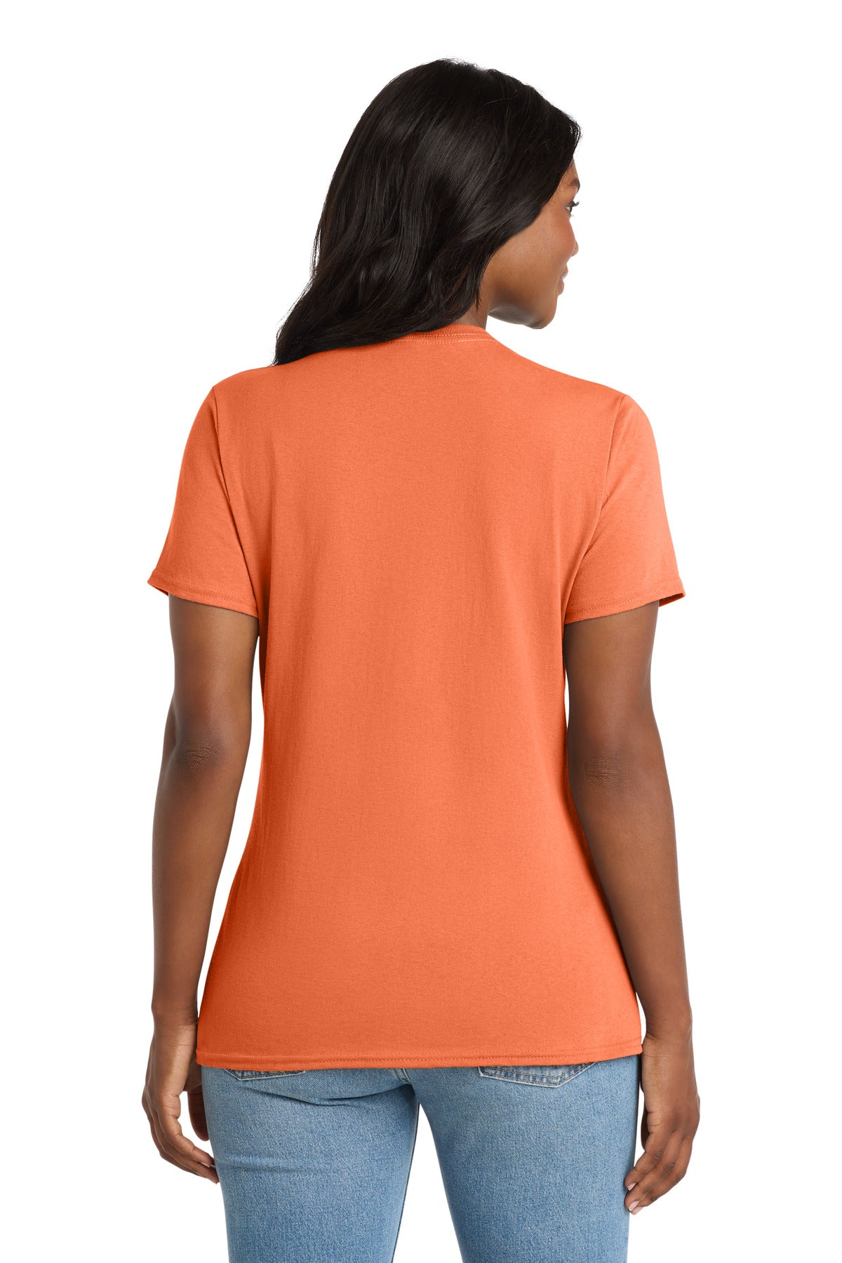 Neon Orange Port & Co Women's Core Cotton V-Neck Tee. LPC54V plain