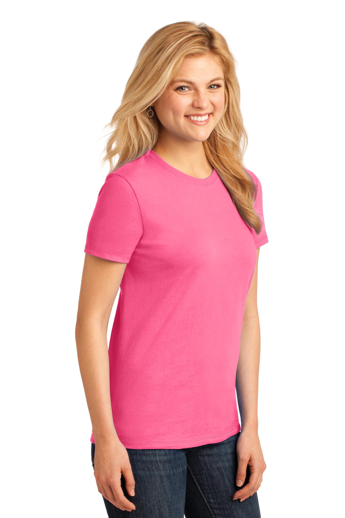 Neon Pink Port & Co Women's Core Cotton Tee. LPC54 plain