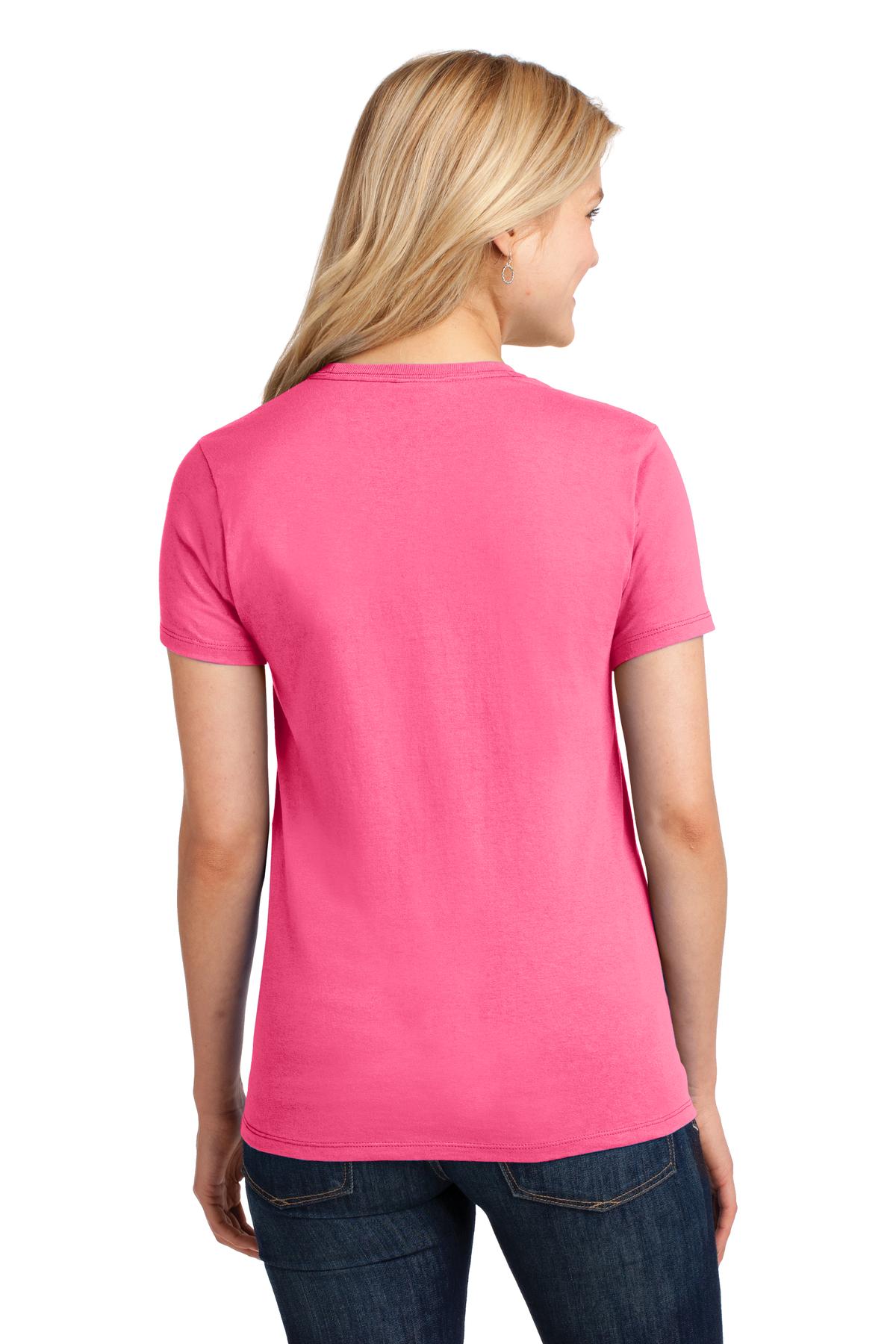 Neon Pink Port & Co Women's Core Cotton Tee. LPC54 plain