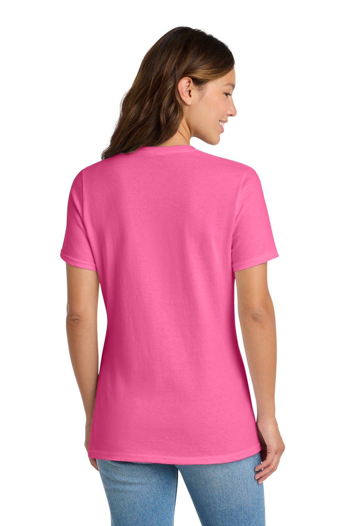 Neon Pink Port & Co Women's Core Cotton Tee. LPC54 plain