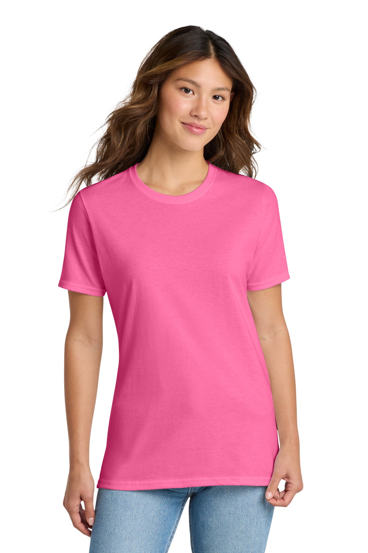 Neon Pink Port & Co Women's Core Cotton Tee. LPC54 plain