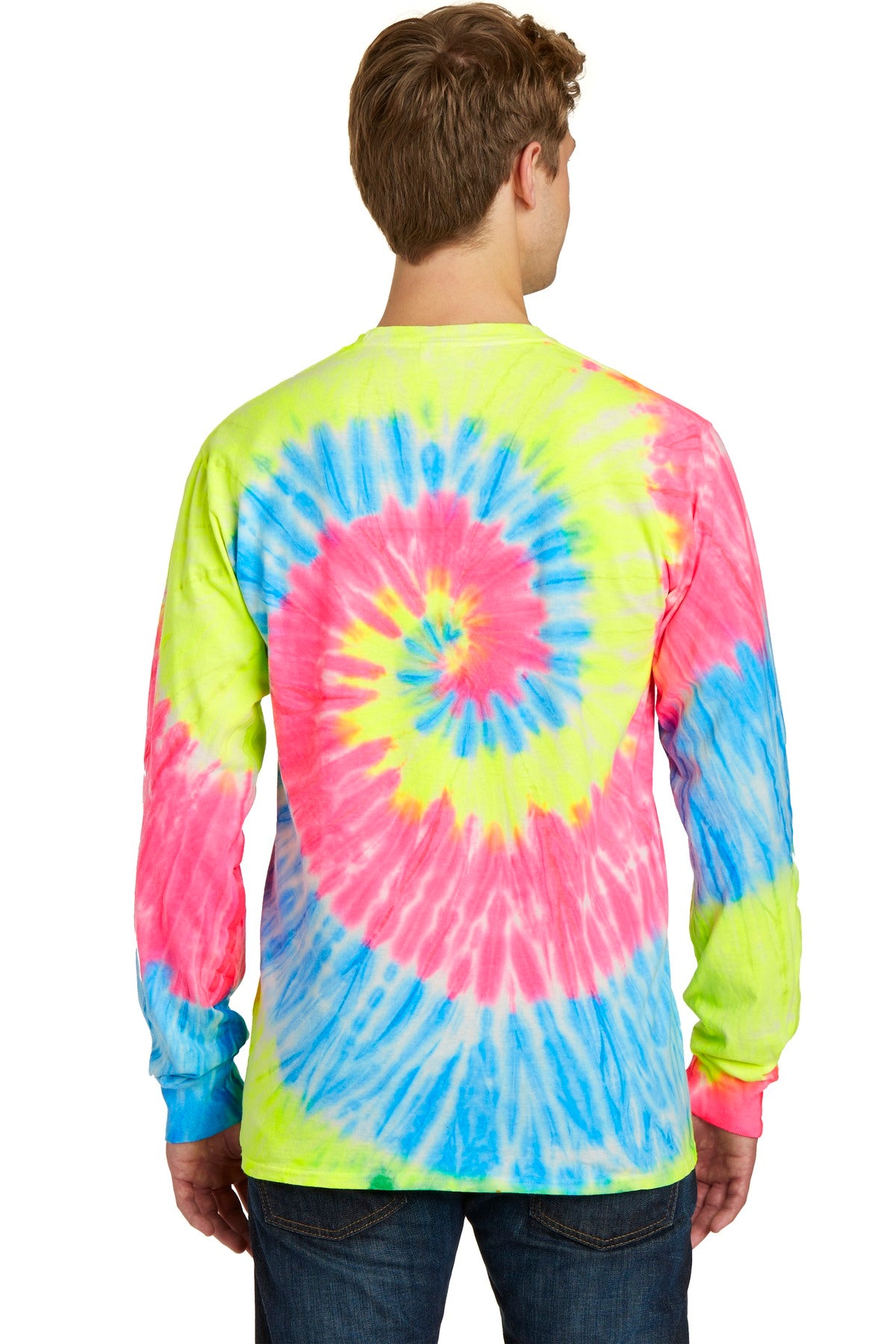 Neon Rainbow Port & Co Tie-Dye Long Sleeve Tee. PC147LS plain