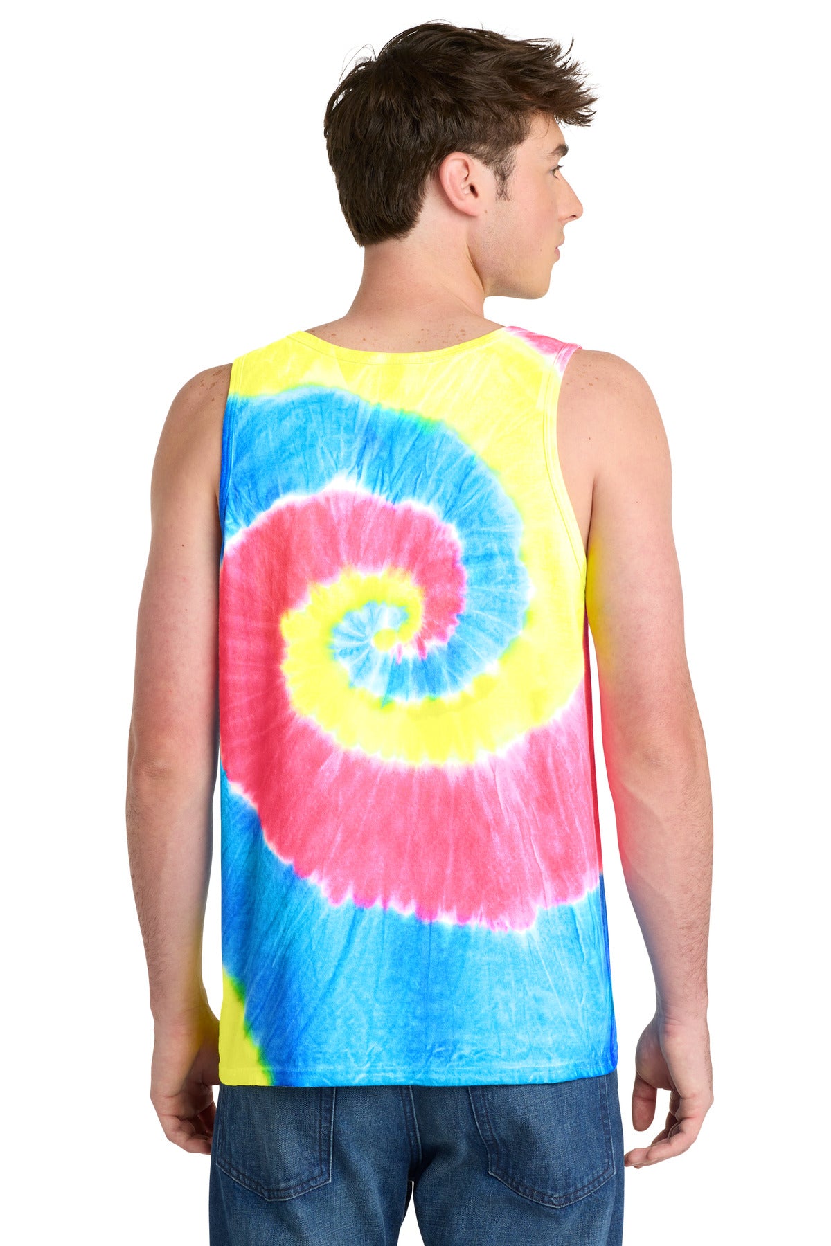 Neon Rainbow Port & Co Tie-Dye Tank Top. PC147TT