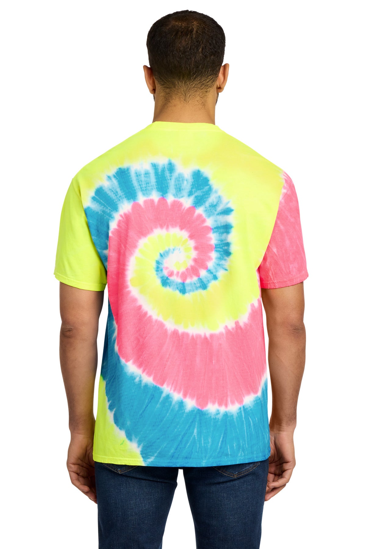 Neon Rainbow Port & Co Tie-Dye Tee. PC147 plain
