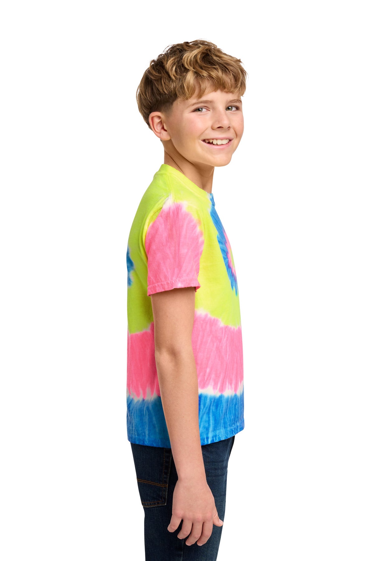 Neon Rainbow Port & Co Youth Tie-Dye Tee. PC147Y plain