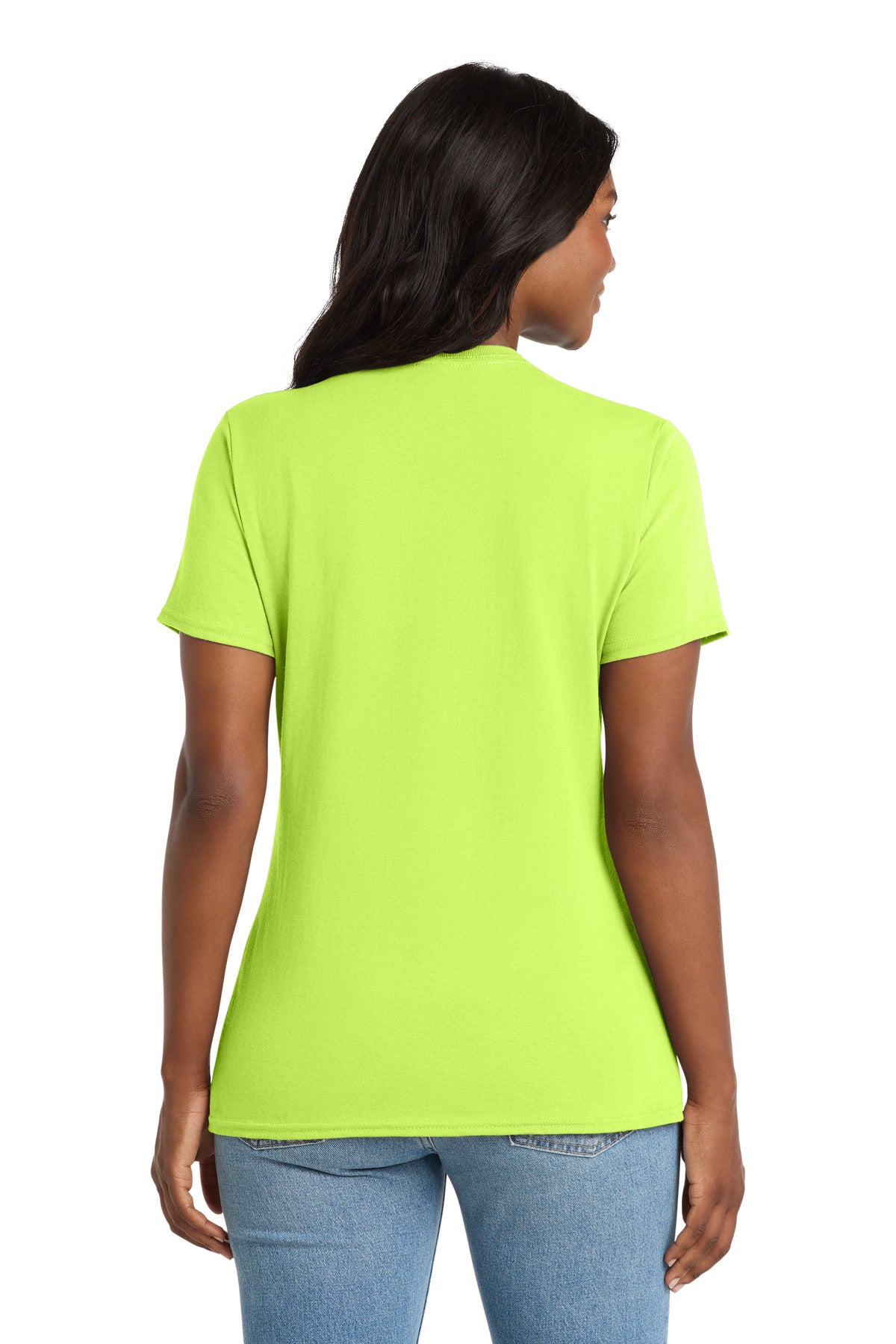 Neon Yellow Port & Co Women's Core Cotton V-Neck Tee. LPC54V plain