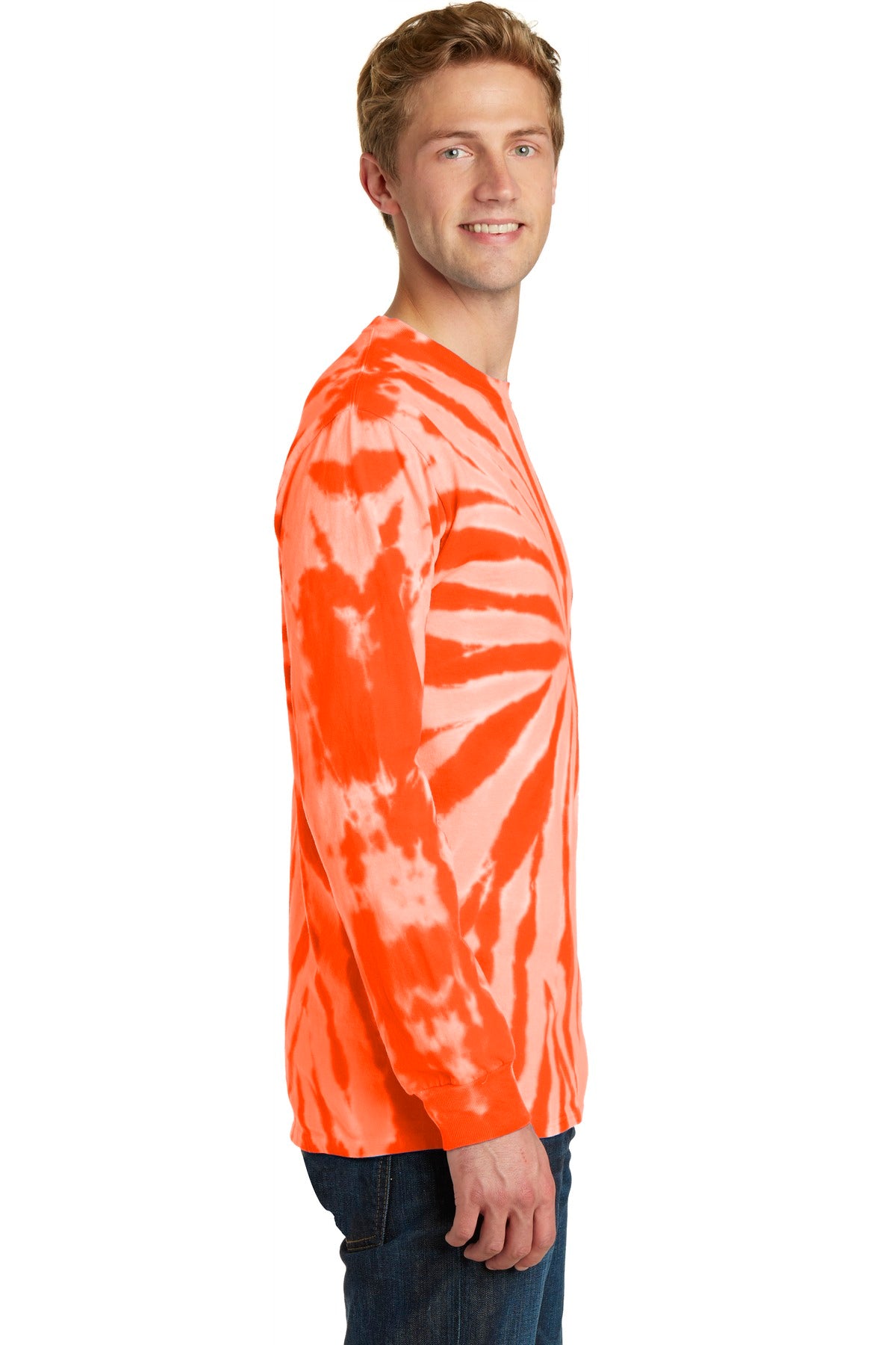Orange Port & Co Tie-Dye Long Sleeve Tee. PC147LS