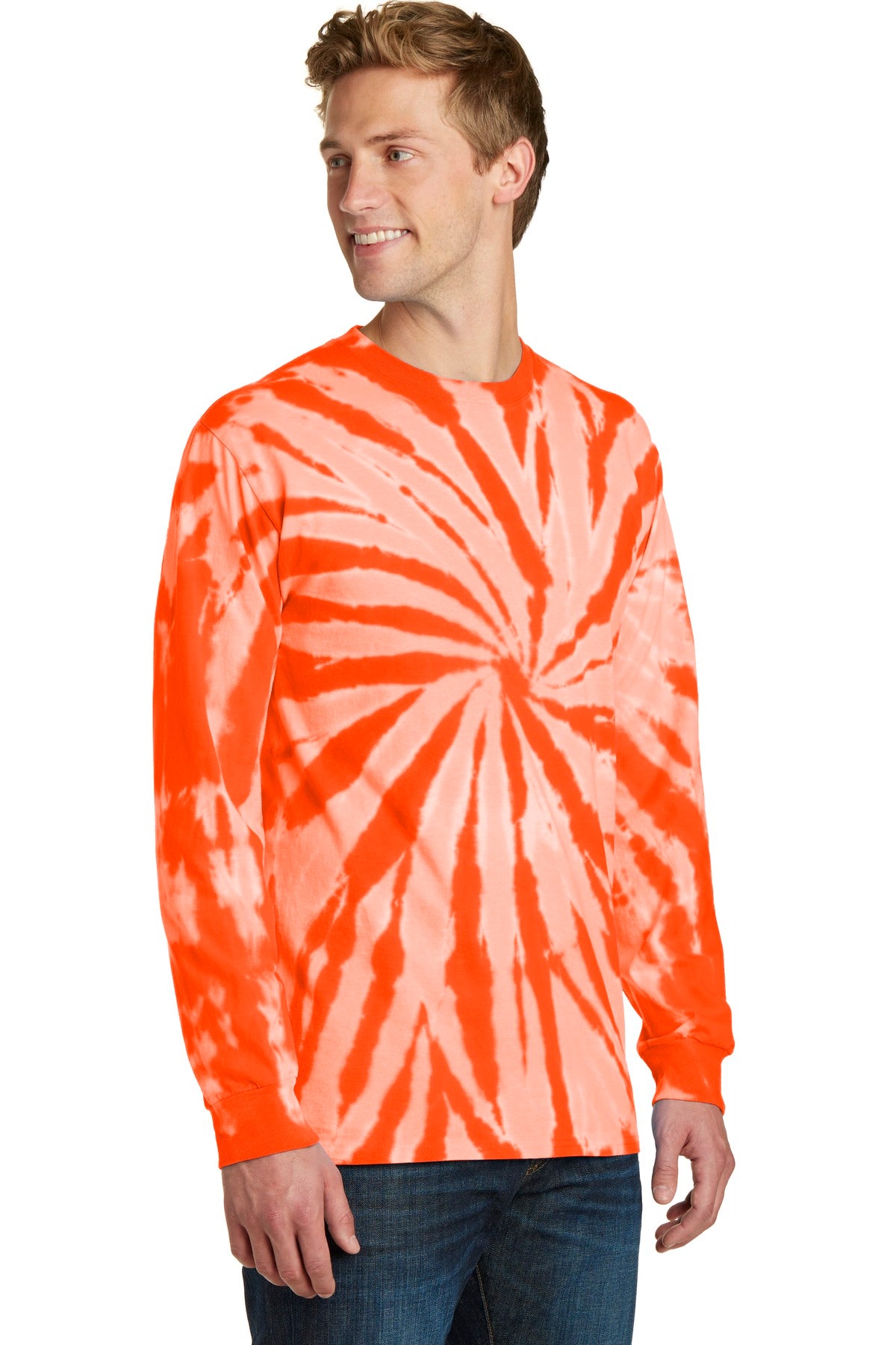 Orange Port & Co Tie-Dye Long Sleeve Tee. PC147LS