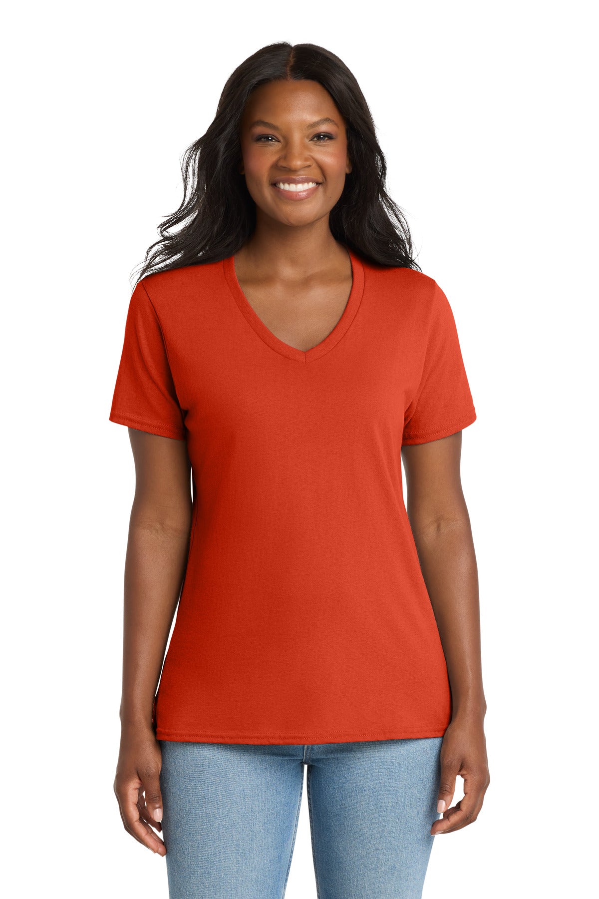 Orange Port & Co Women's Core Cotton V-Neck Tee. LPC54V plain