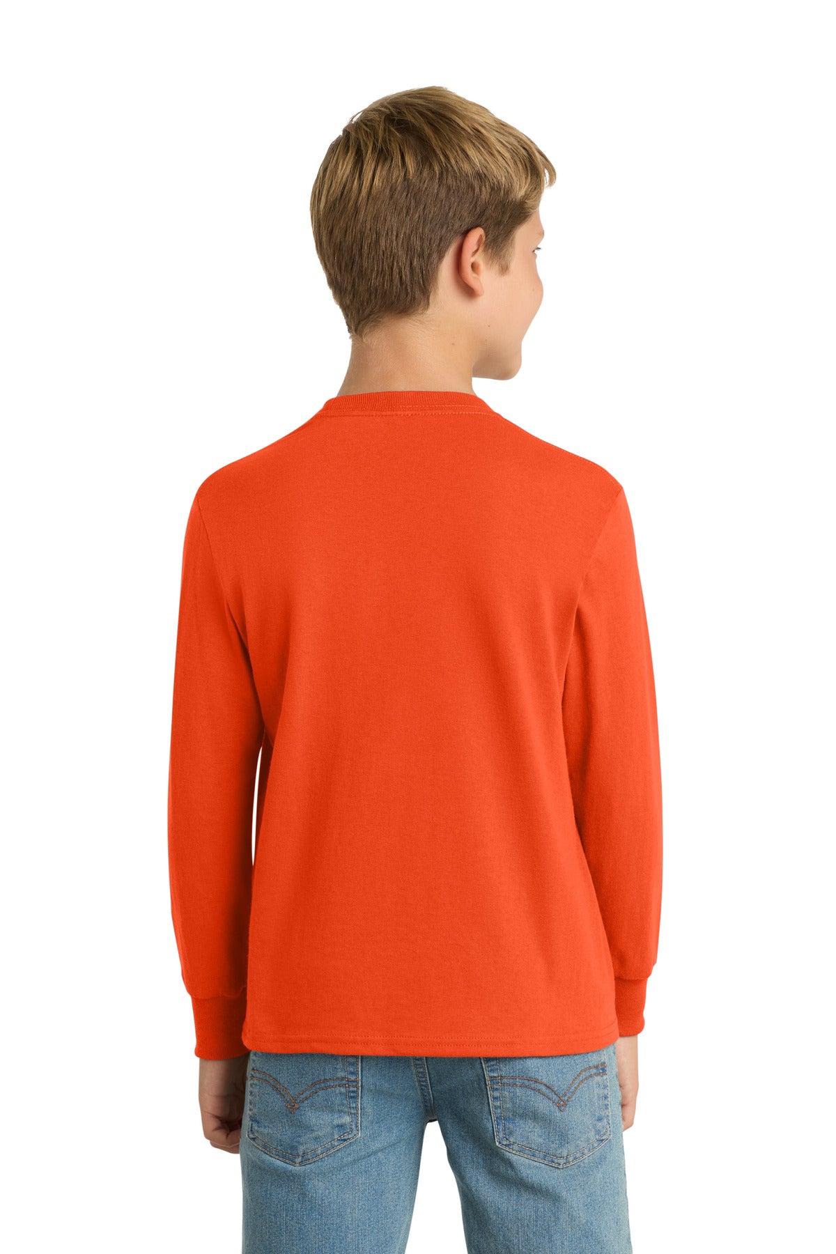 Orange Port & Co Youth Long Sleeve Core Cotton Tee. PC54YLS plain