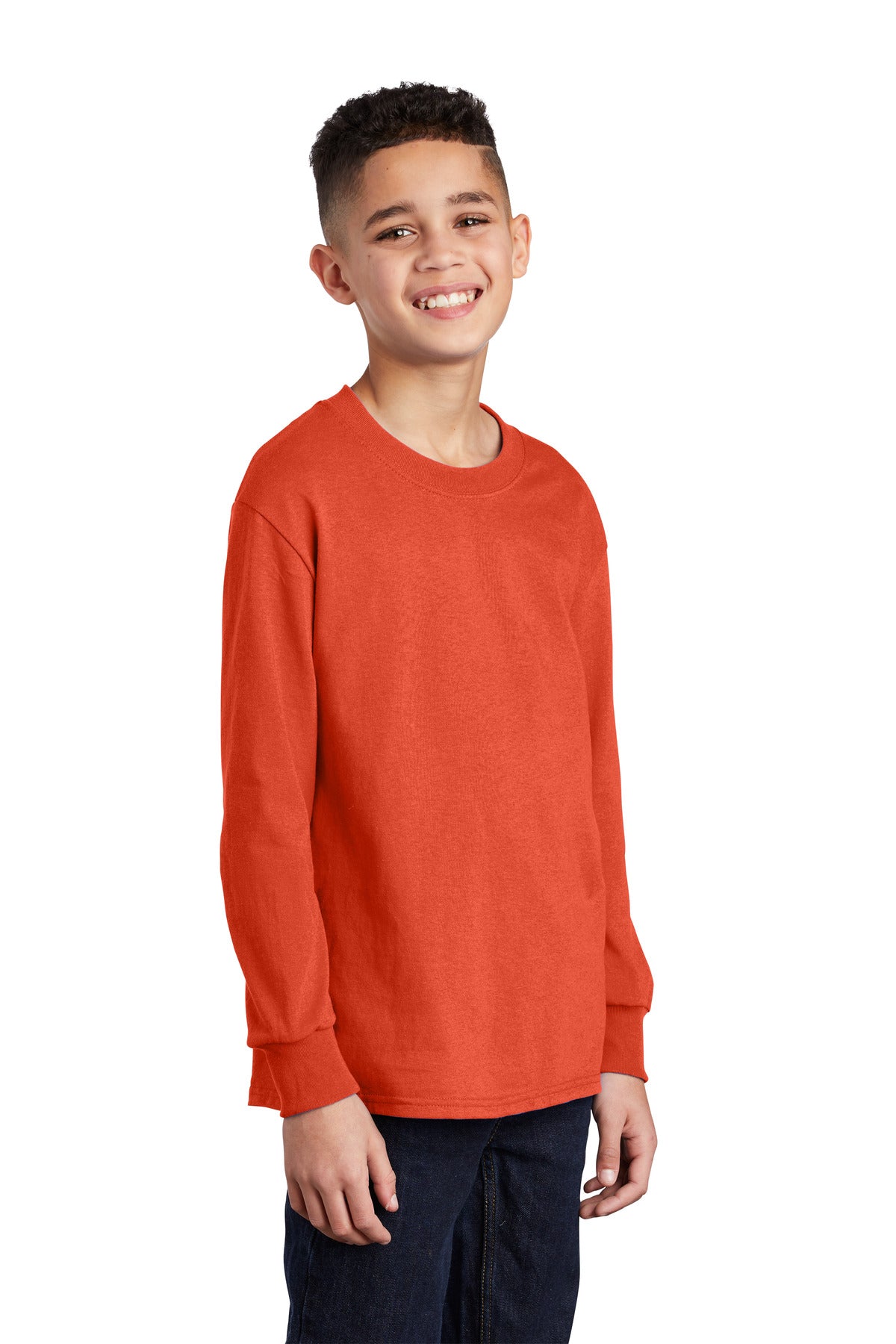 Orange Port & Co Youth Long Sleeve Core Cotton Tee. PC54YLS