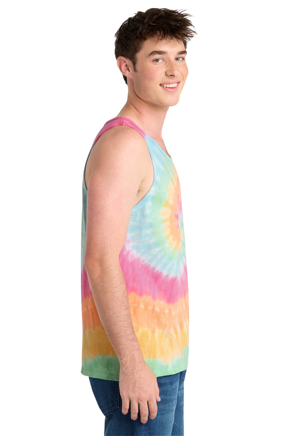 Pastel Rainbow Port & Co Tie-Dye Tank Top. PC147TT