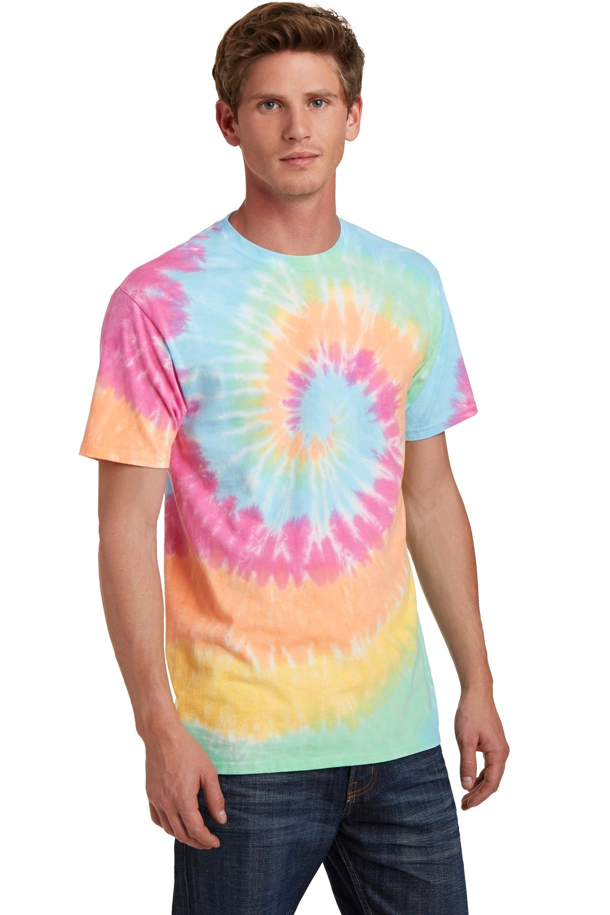 Pastel Rainbow Port & Co Tie-Dye Tee. PC147 plain