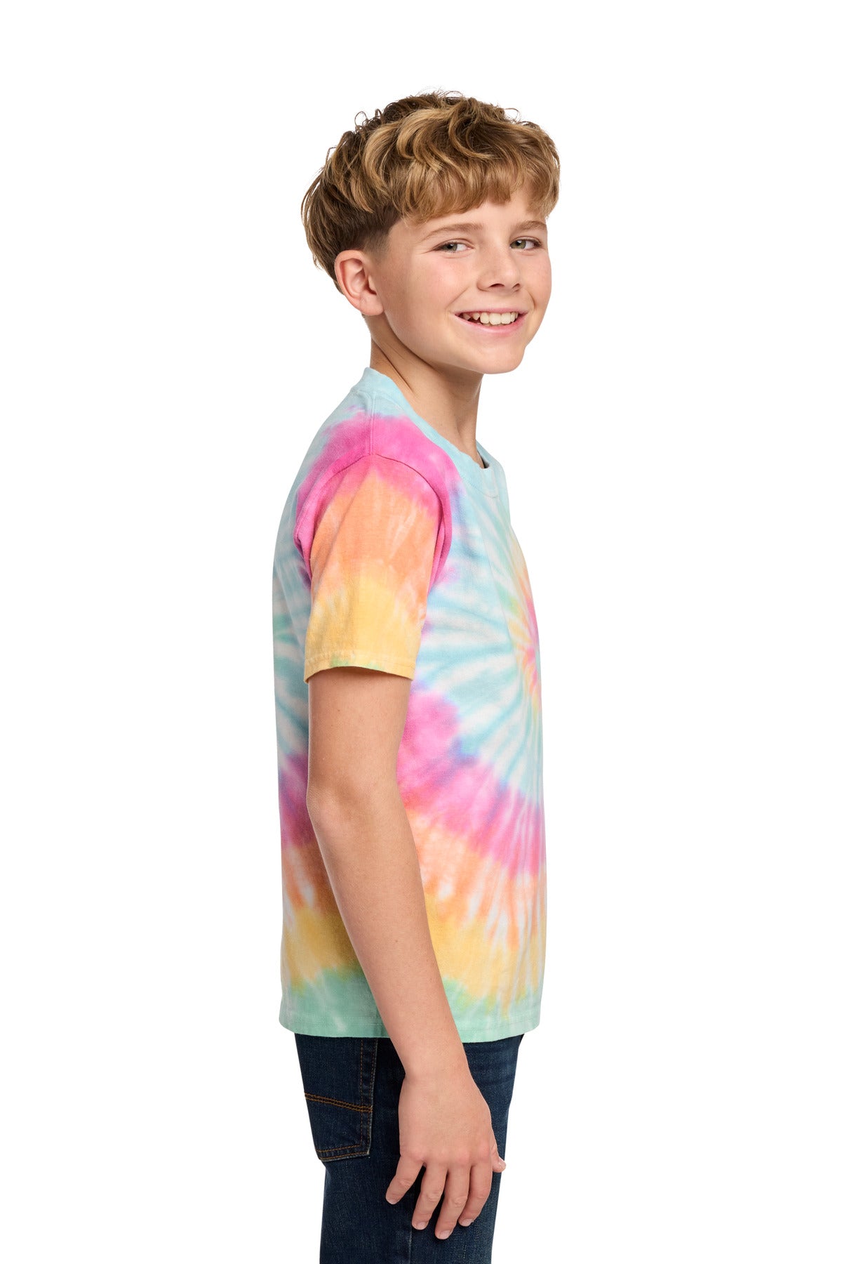 Pastel Rainbow Port & Co Youth Tie-Dye Tee. PC147Y plain