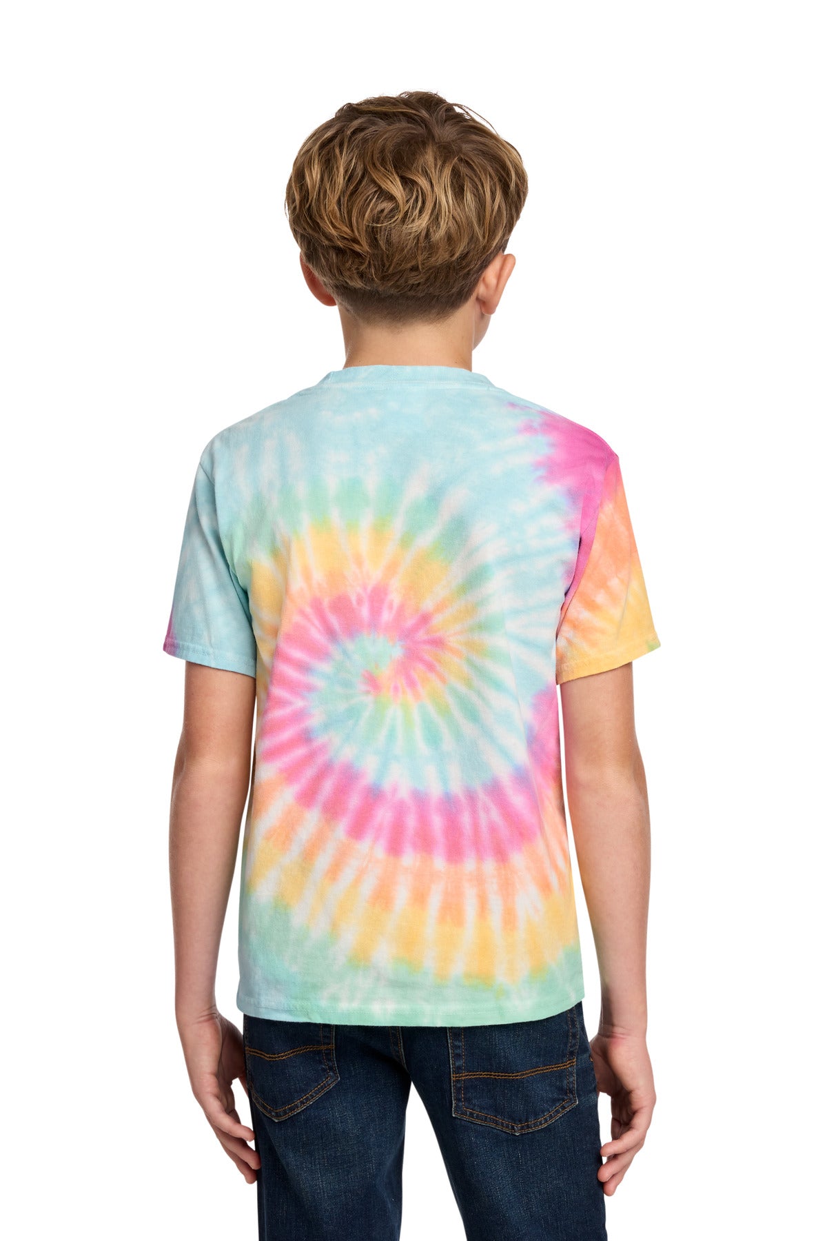 Pastel Rainbow Port & Co Youth Tie-Dye Tee. PC147Y plain