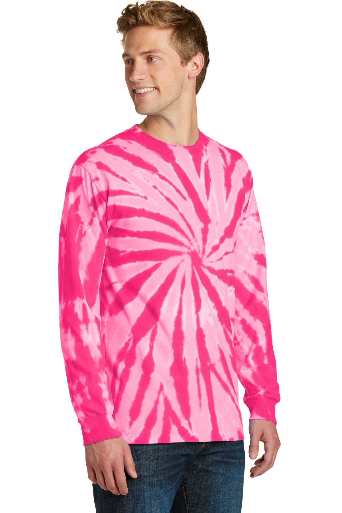 Pink Port & Co Tie-Dye Long Sleeve Tee. PC147LS
