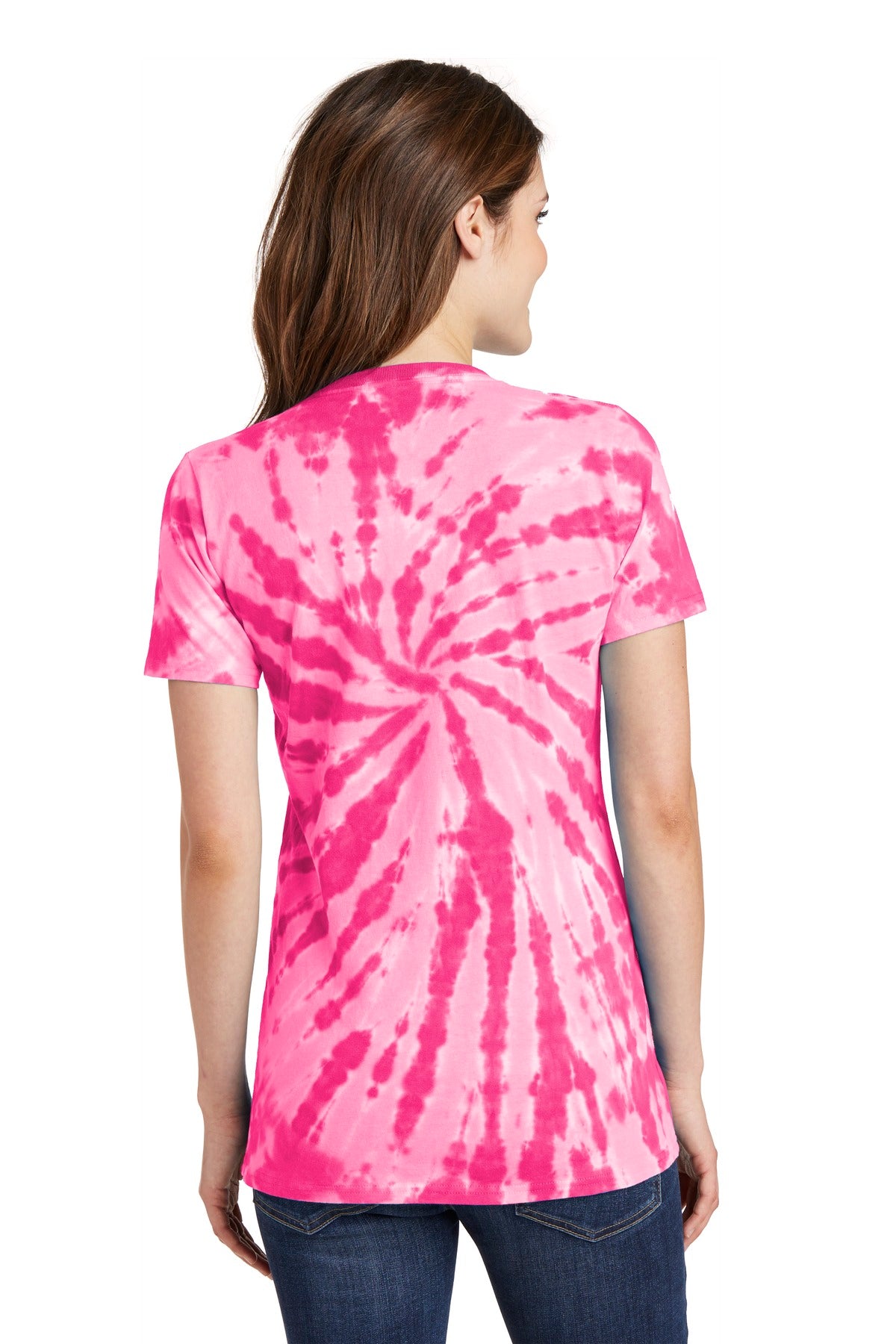 Pink Port & Co Women's Tie-Dye V-Neck Tee. LPC147V