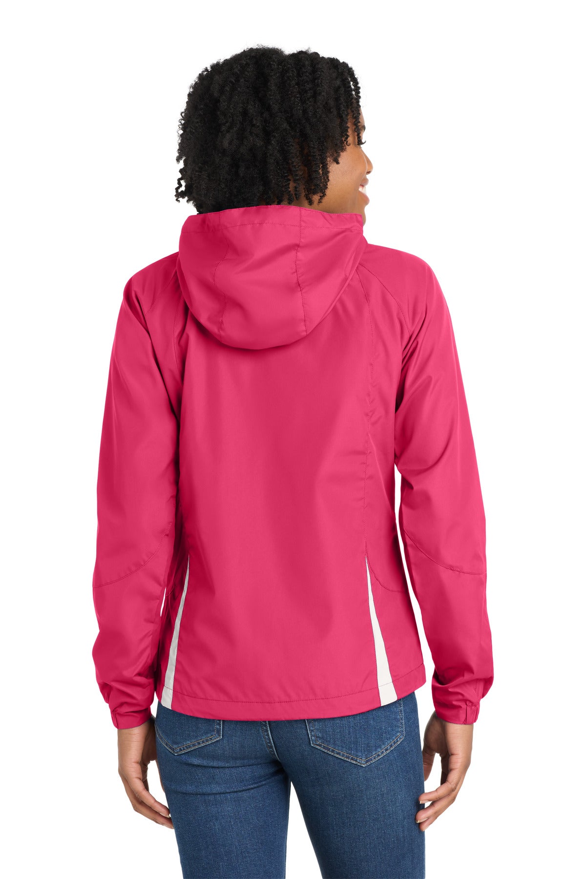 Pink Rasp/Wht Sport-Tek Women's Colorblock Hooded Raglan Jacket. LST76 plain