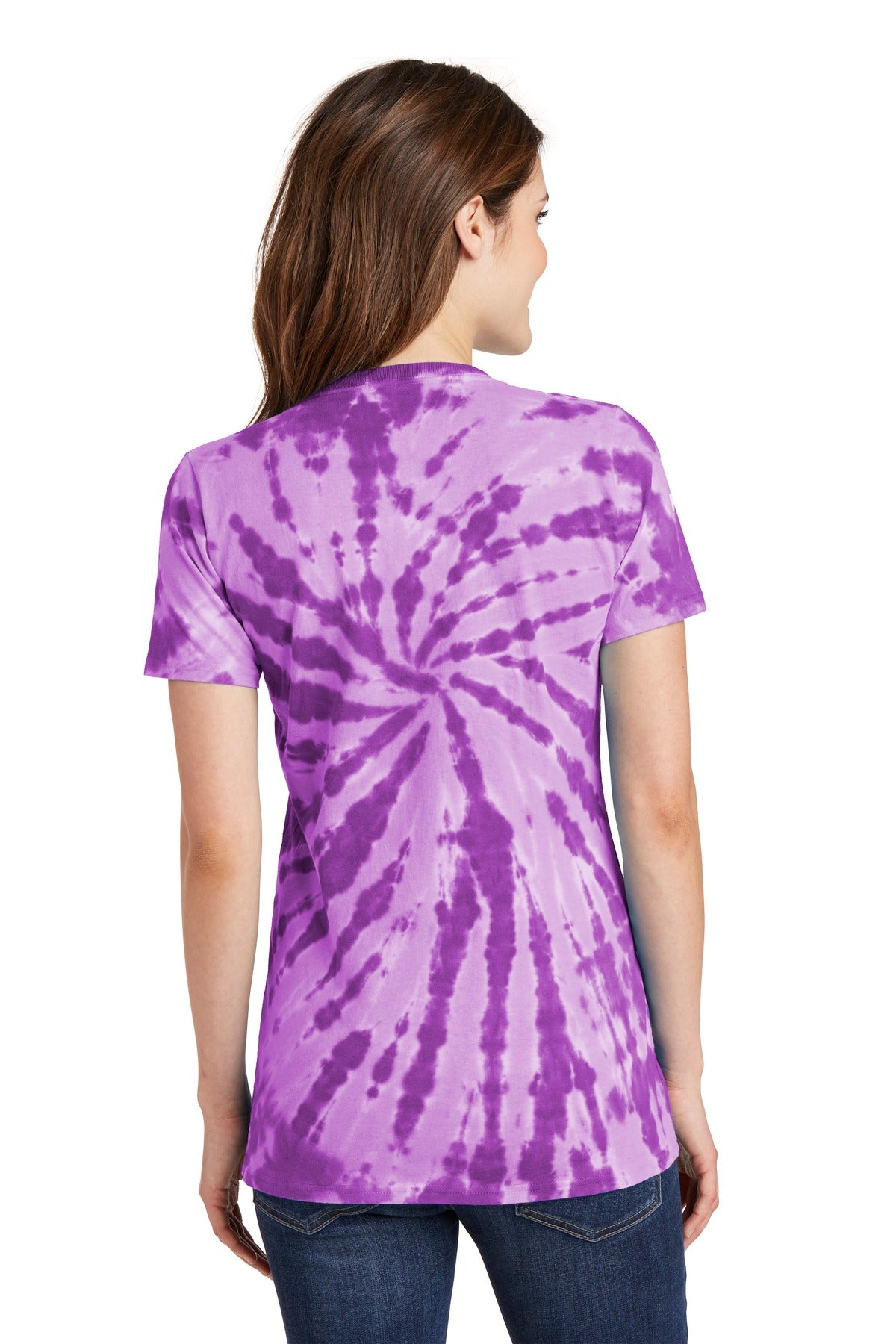 Purple Port & Co Women's Tie-Dye V-Neck Tee. LPC147V