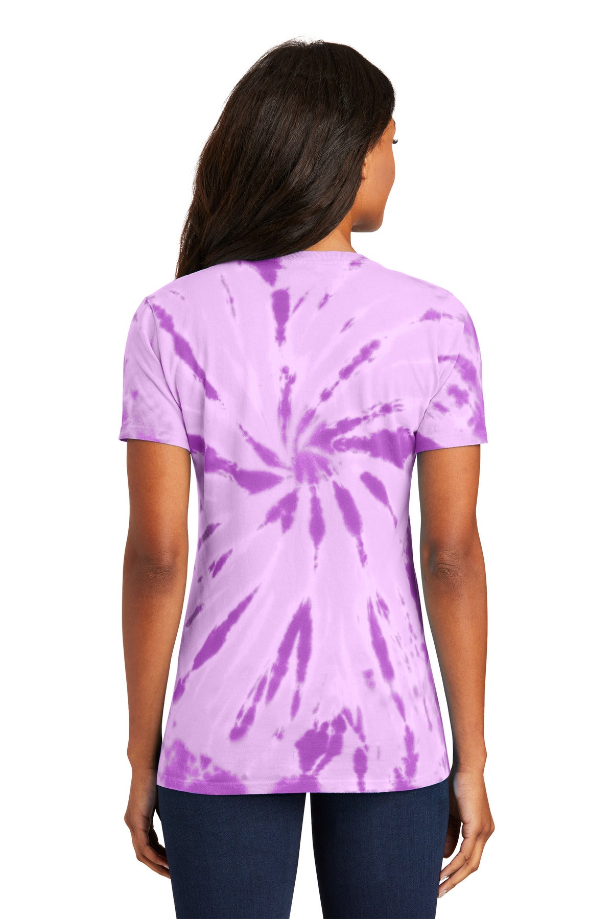 Purple Port & Co Women's Tie-Dye V-Neck Tee. LPC147V