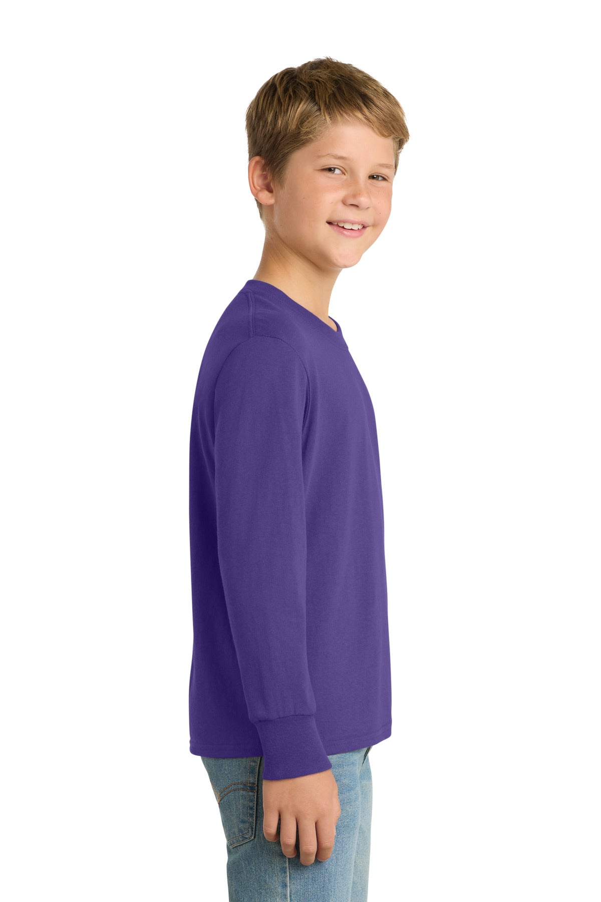 Purple Port & Co Youth Long Sleeve Core Cotton Tee. PC54YLS plain