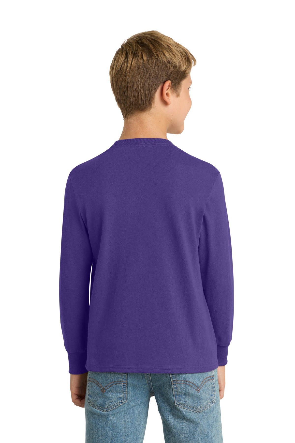 Purple Port & Co Youth Long Sleeve Core Cotton Tee. PC54YLS plain