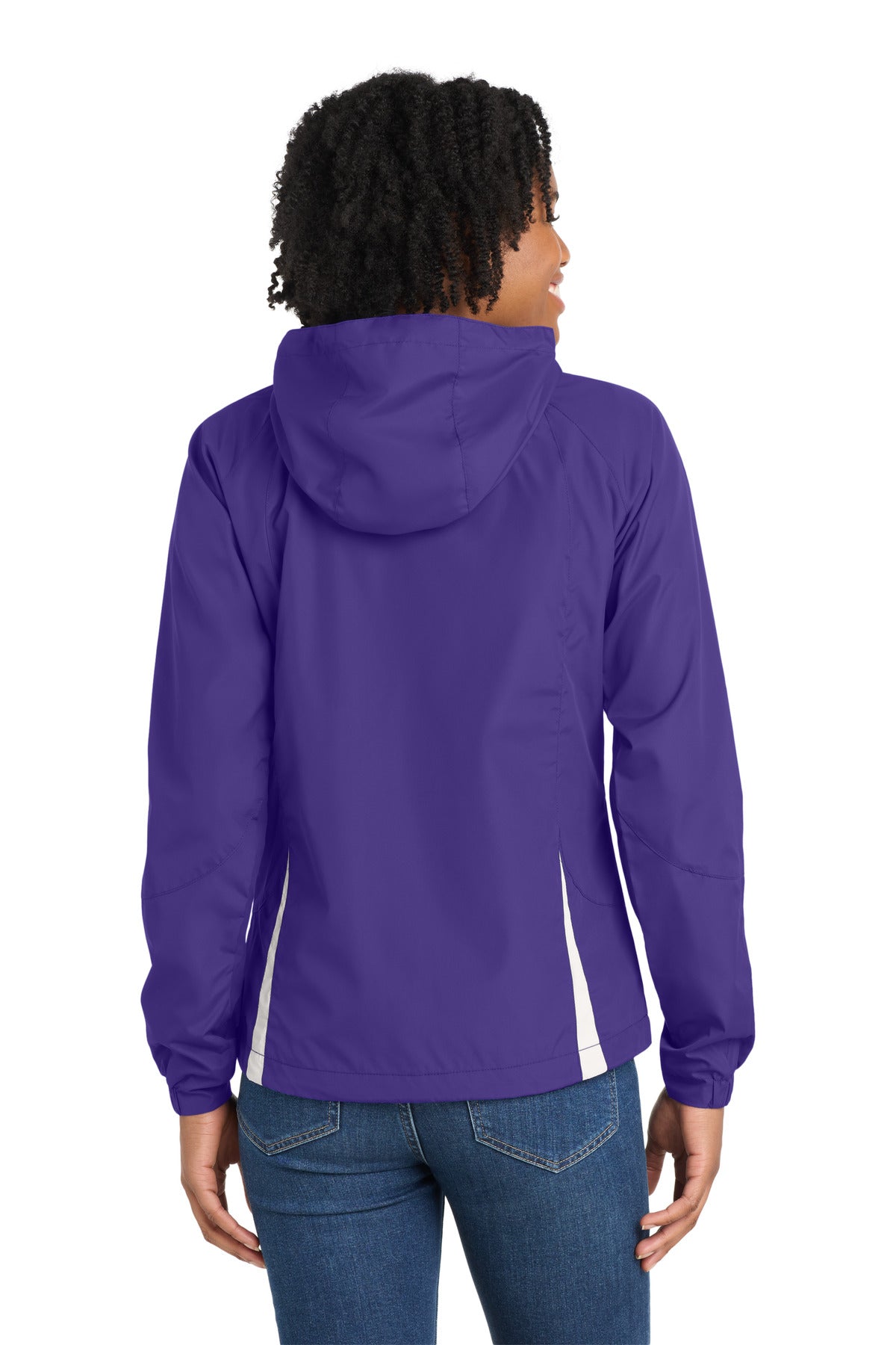 Purple/White Sport-Tek Women's Colorblock Hooded Raglan Jacket. LST76 plain