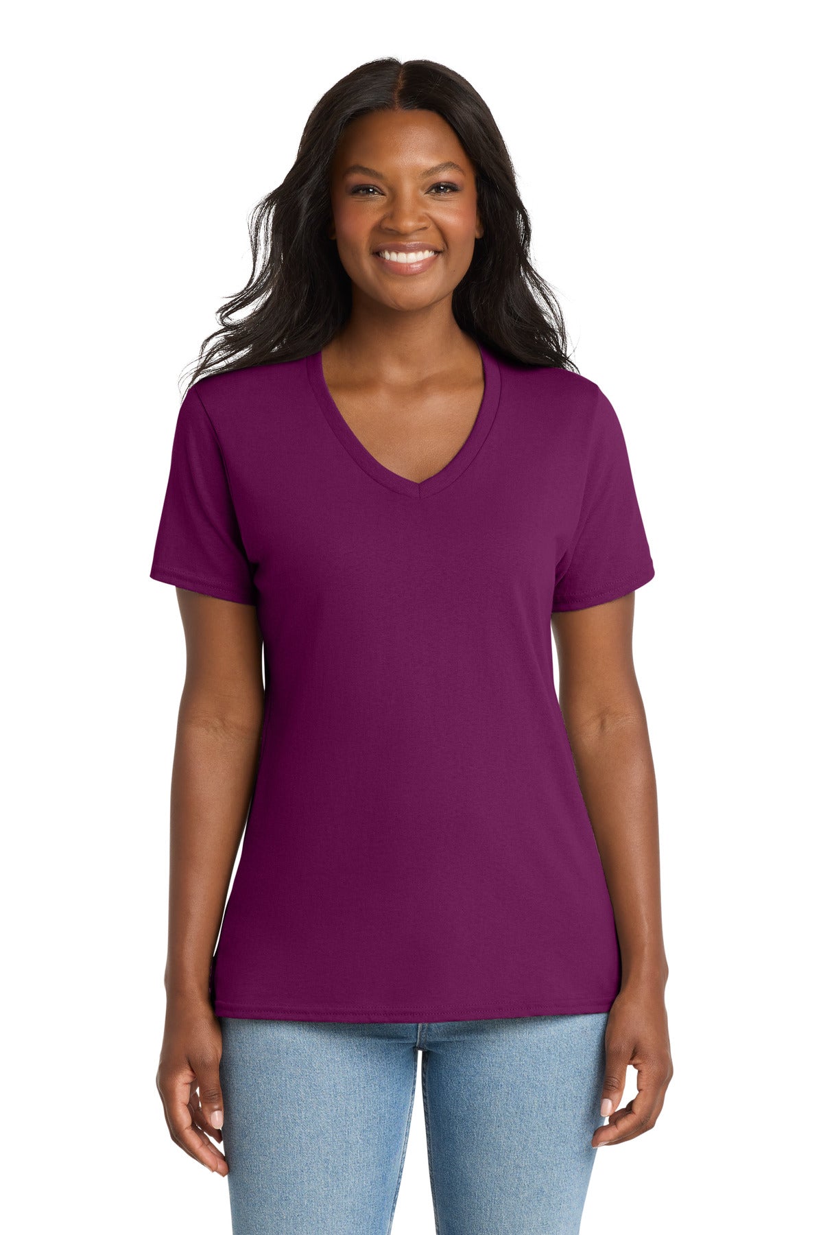 Raspberry Port & Co Women's Core Cotton V-Neck Tee. LPC54V plain