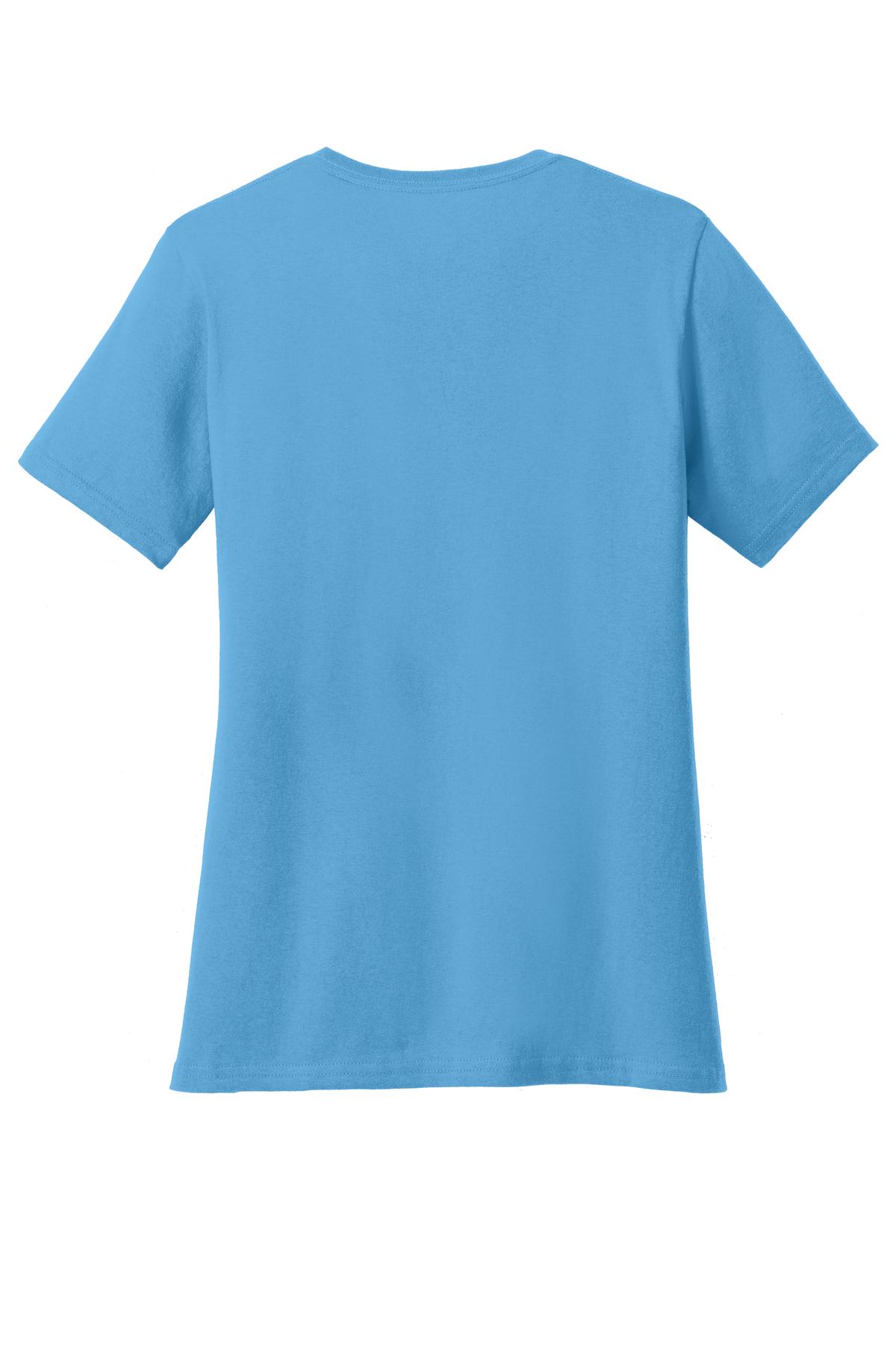 Rear View of Aquatic Blue Port & Co Women's Core Cotton V-Neck Tee. LPC54V plain