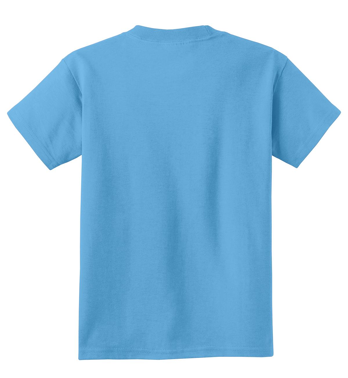 Rear View of Aquatic Blue Port & Co Youth Core Cotton Tee. PC54Y plain