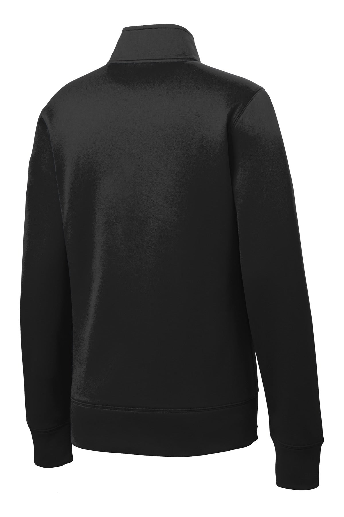 Rear View of Black Sport-Tek Women's Sport-Wick Fleece Full-Zip Jacket. LST241 plain