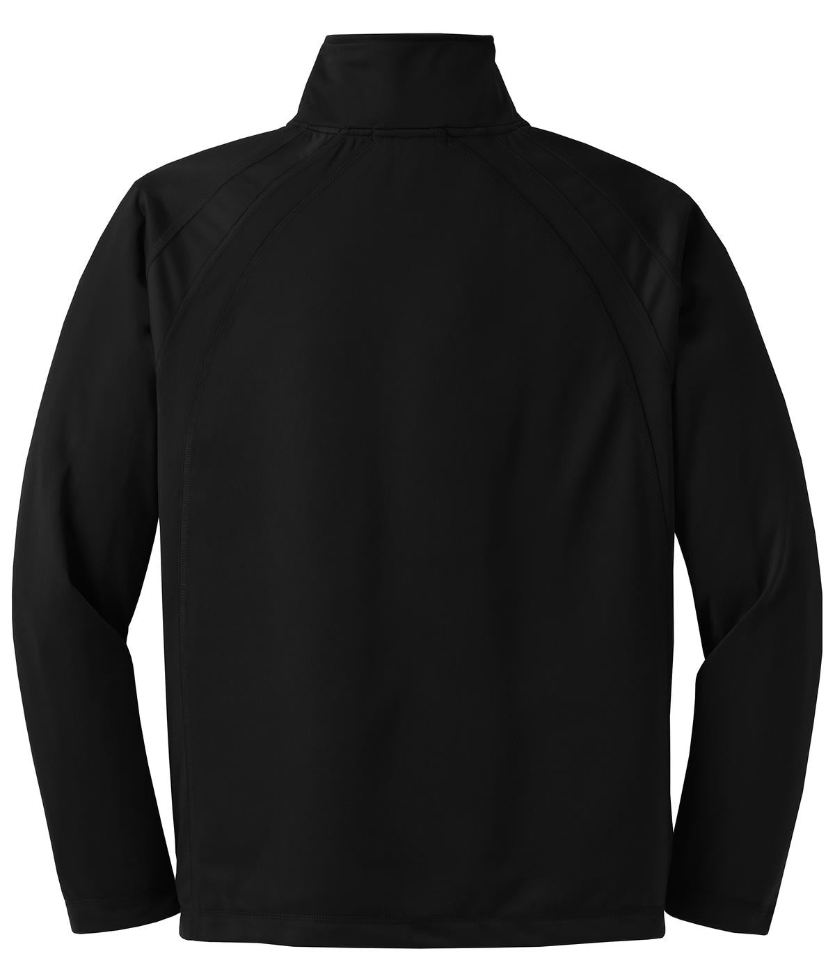 Rear View of Black/Black Sport-Tek Tricot Track Jacket. JST90 plain
