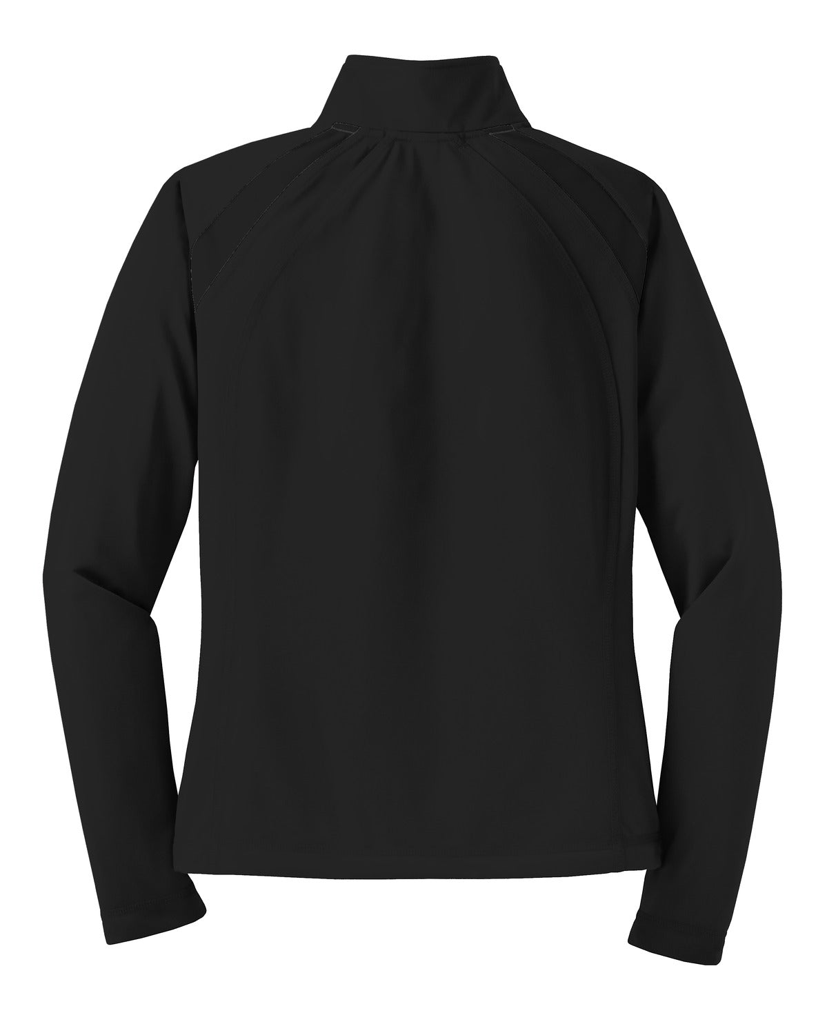 Rear View of Black/Black Sport-Tek Women's Tricot Track Jacket. LST90 plain