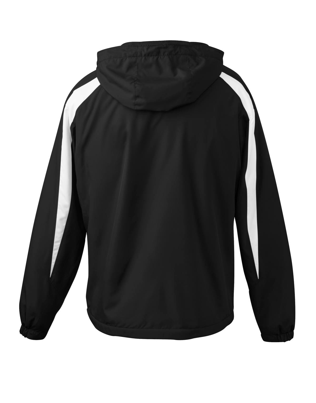 Rear View of Black/White Sport-Tek Fleece-Lined Colorblock Jacket. JST81 plain