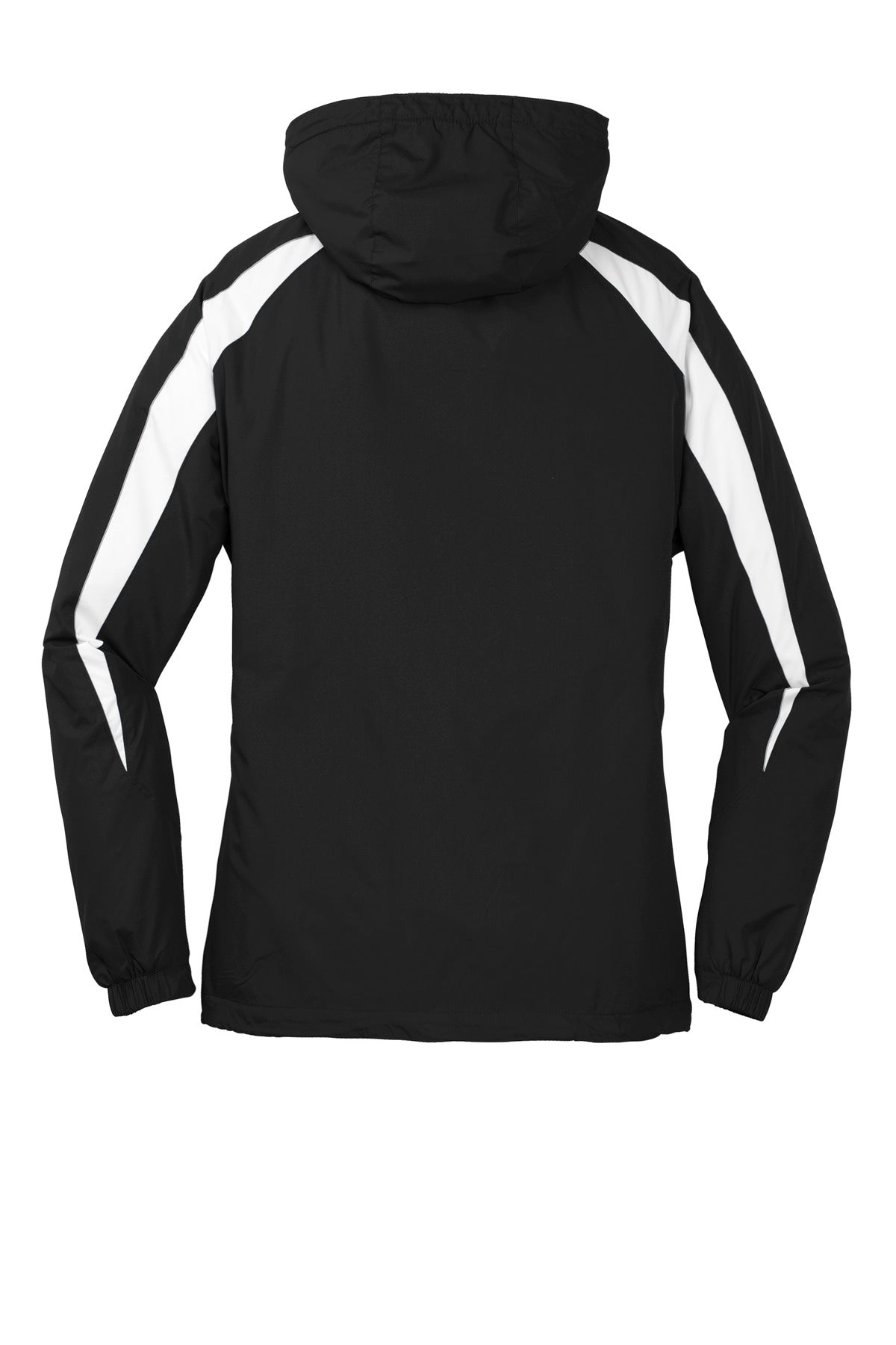 Rear View of Black/White Sport-Tek Youth Fleece-Lined Colorblock Jacket. YST81 plain