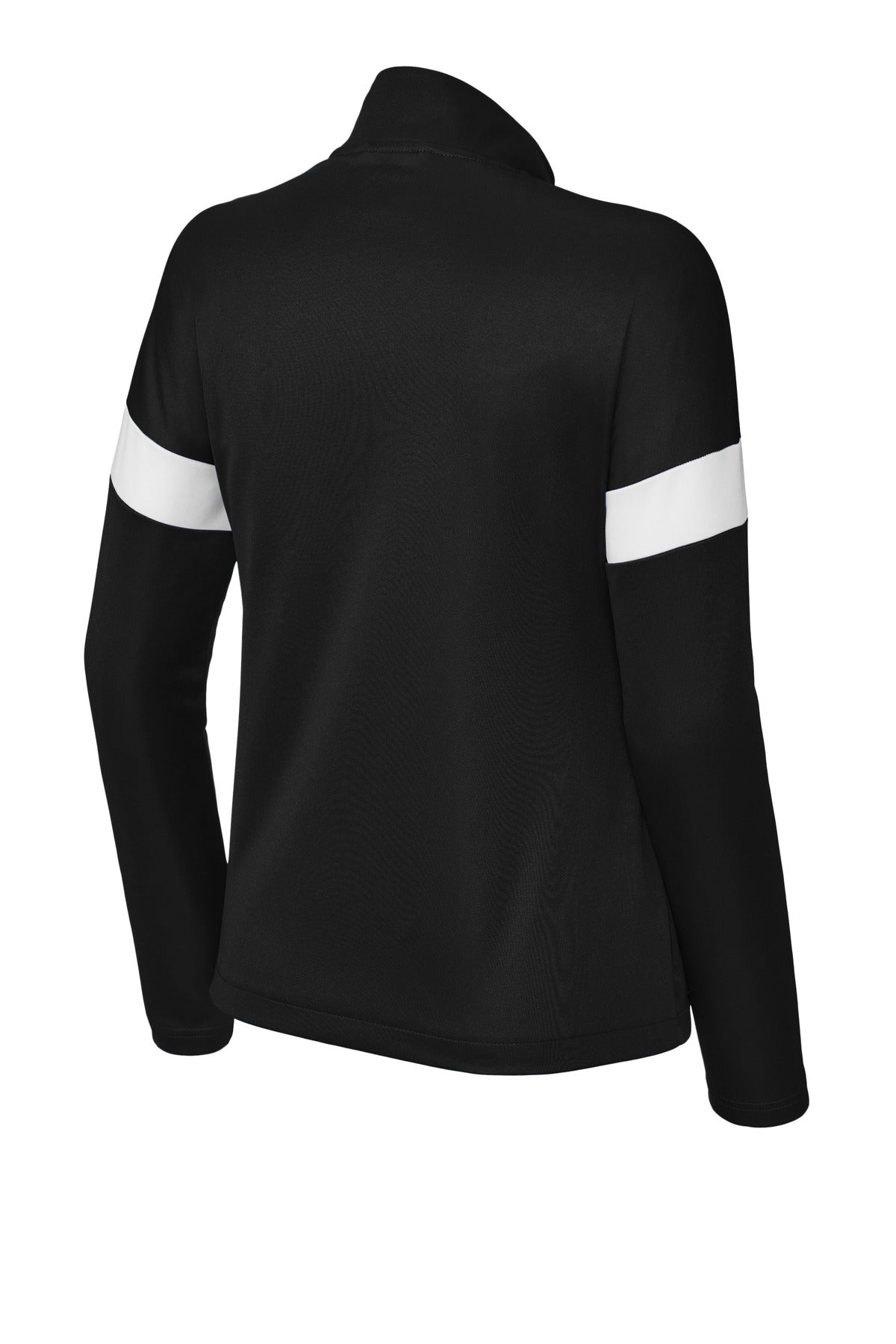 Rear View of Blk/White Sport-Tek Women's Travel Full-Zip Jacket LST800 plain