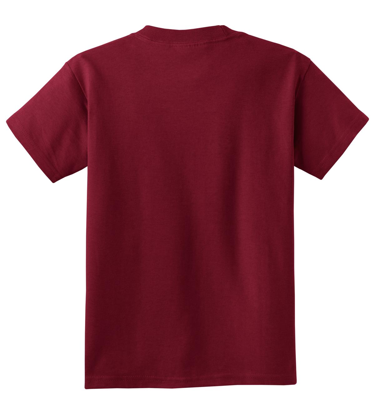 Rear View of Cardinal Port & Co Youth Core Cotton Tee. PC54Y plain