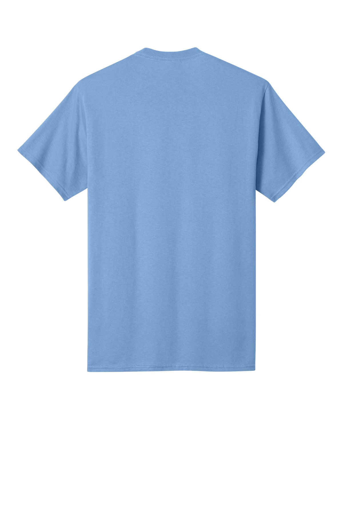 Rear View of Carolina Blue Port & Co Core Cotton Tee. PC54 plain