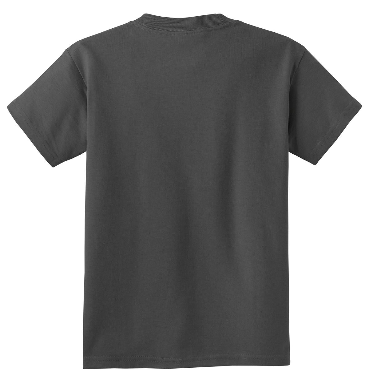 Rear View of Charcoal Port & Co Youth Core Cotton Tee. PC54Y plain