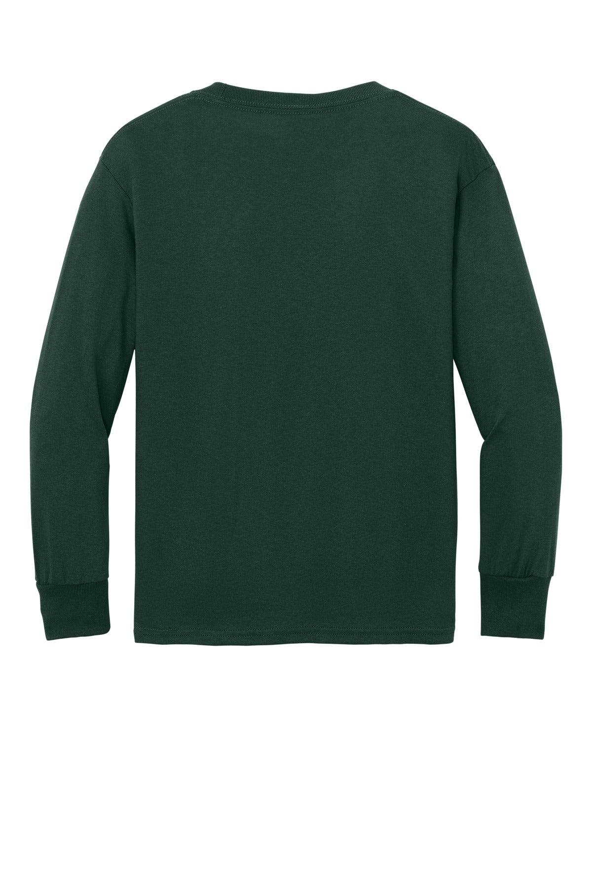 Rear View of Dark Green Port & Co Youth Long Sleeve Core Cotton Tee. PC54YLS plain