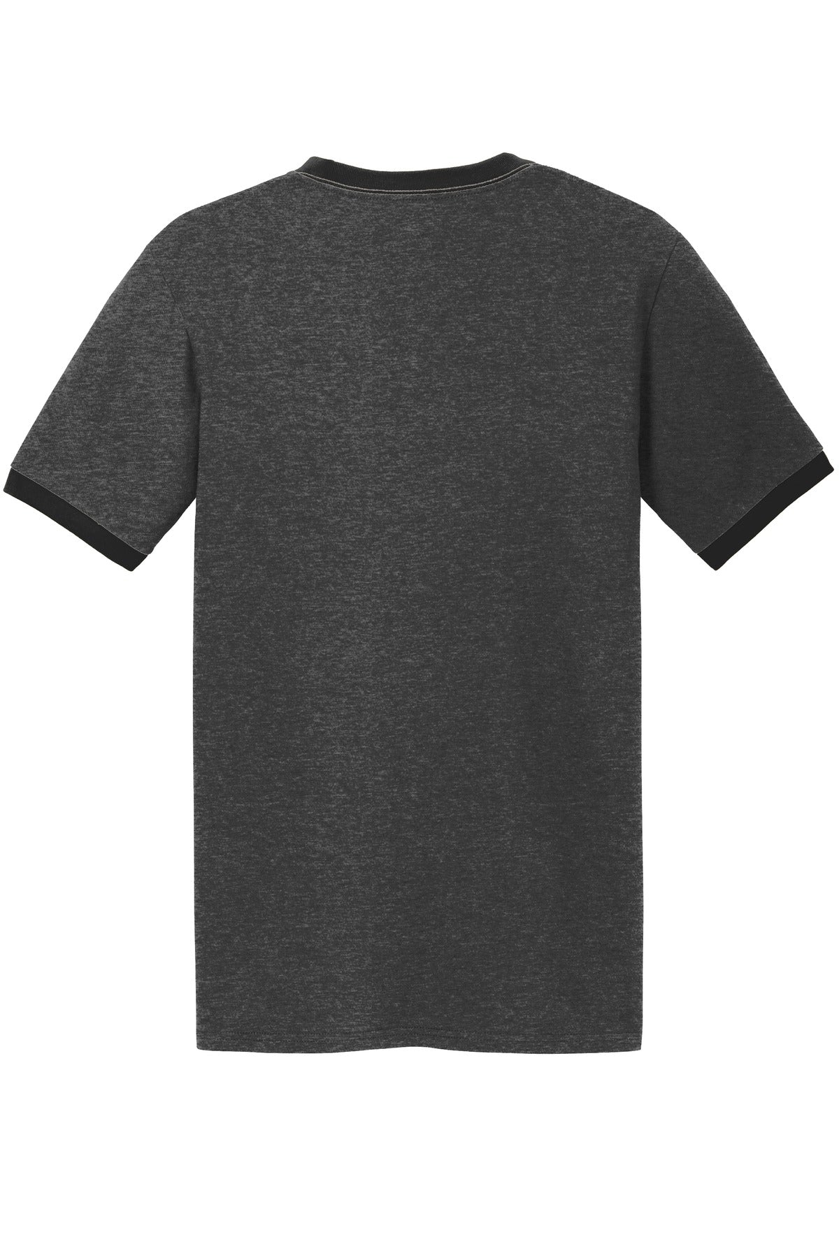 Rear View of Dark H Gy/J Bk Port & Co Core Cotton Ringer Tee. PC54R plain