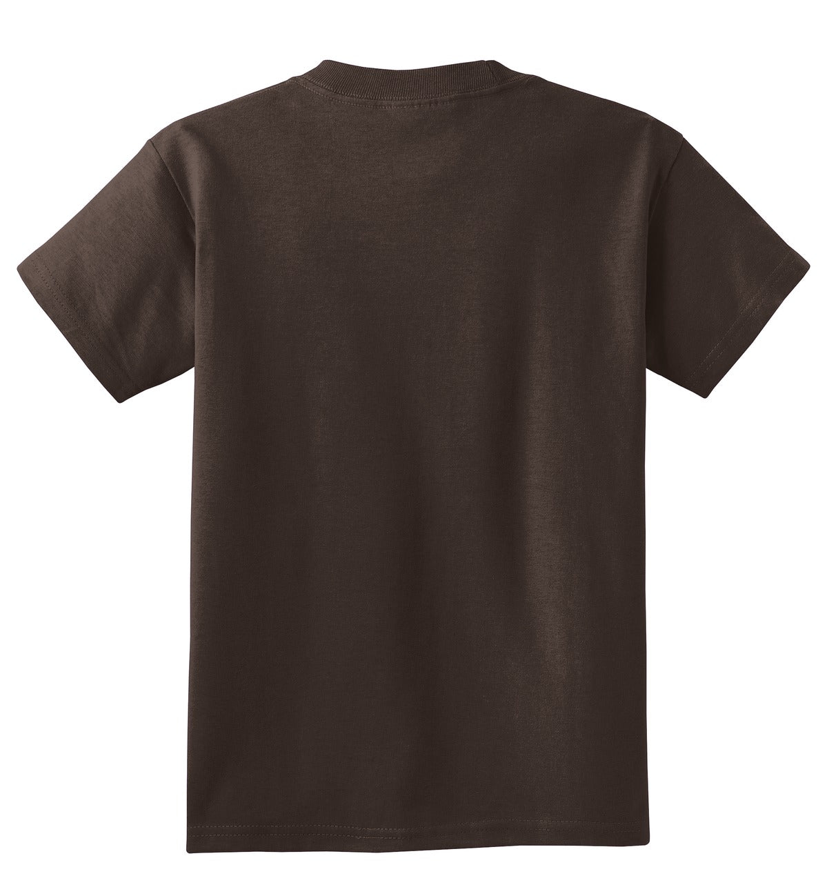 Rear View of Dk Choc Brown Port & Co Youth Core Cotton Tee. PC54Y plain